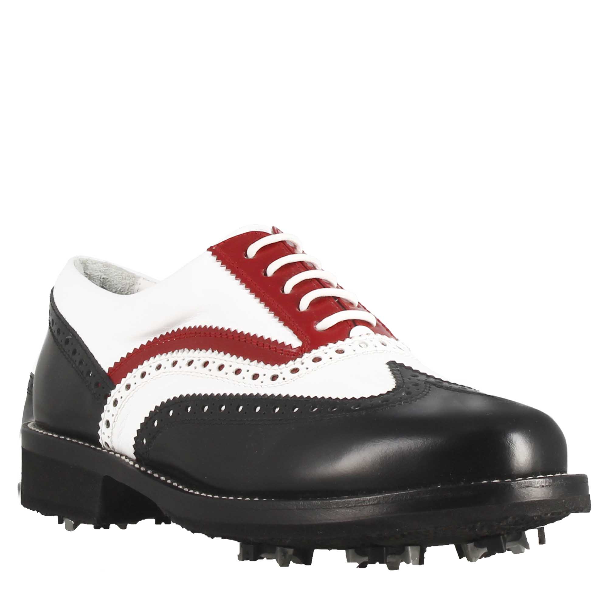 Leonardo Shoes Golf Calzature Nero Pelle Pieno Fiore Tacchetti