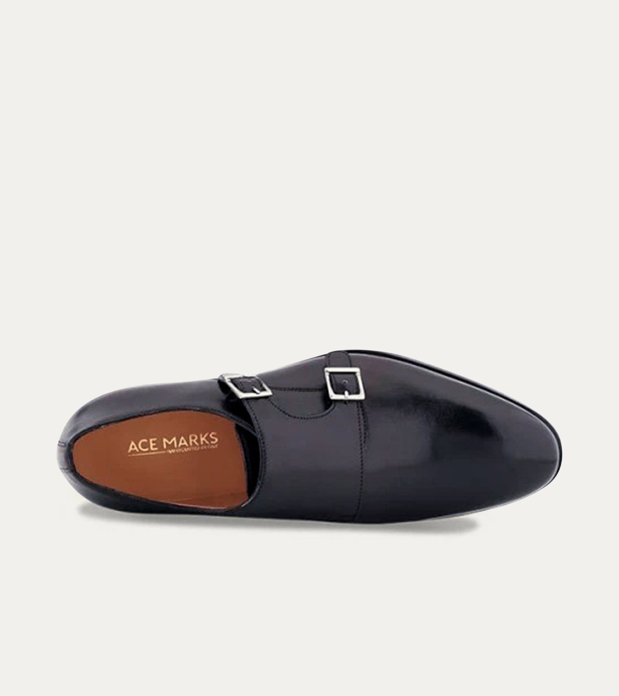 Ace Marks Kurt Black Antique Scarpe Monk Strap Nere Pelle