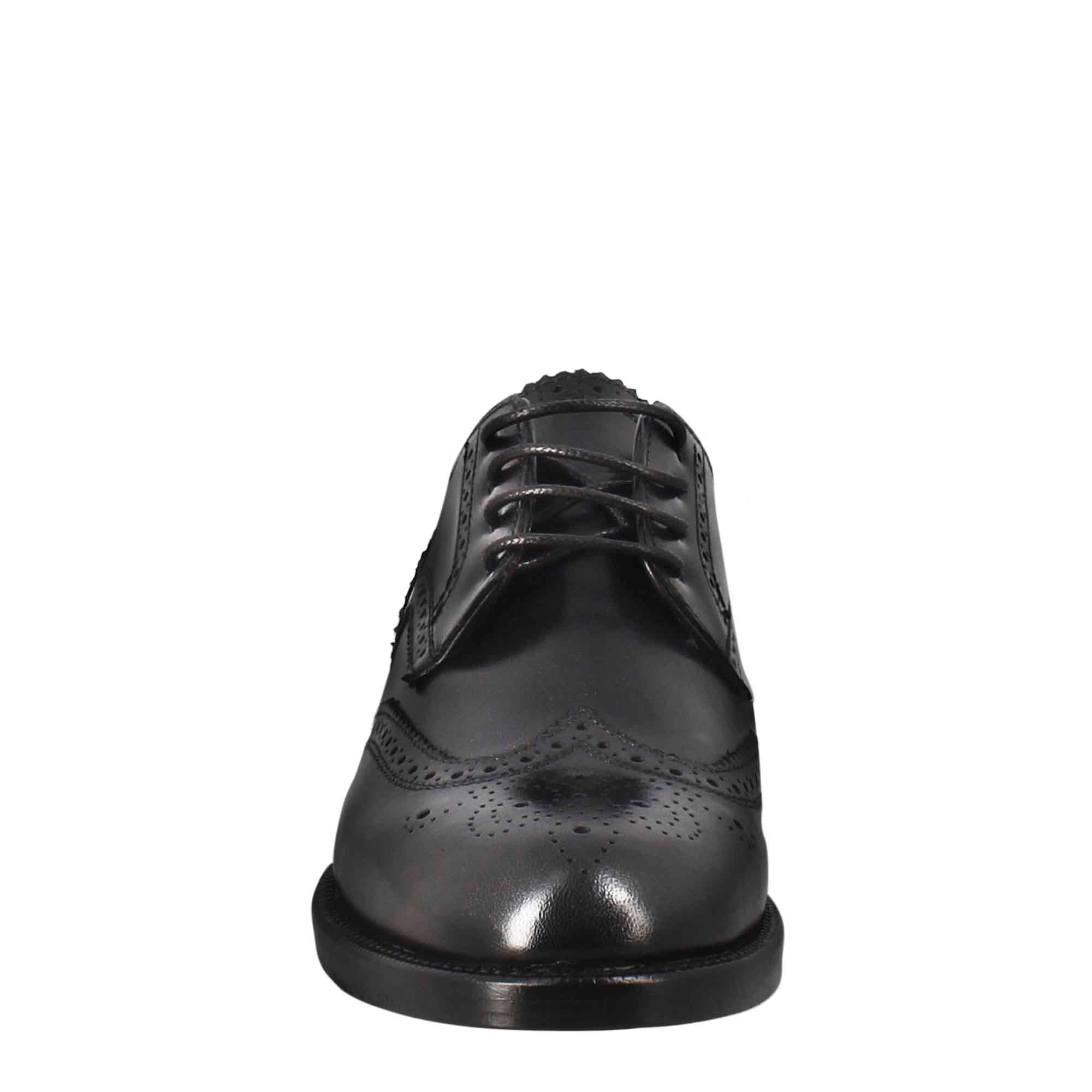 Leonardo Shoes Derby Donna Nero Brogue Pelle Cuoio