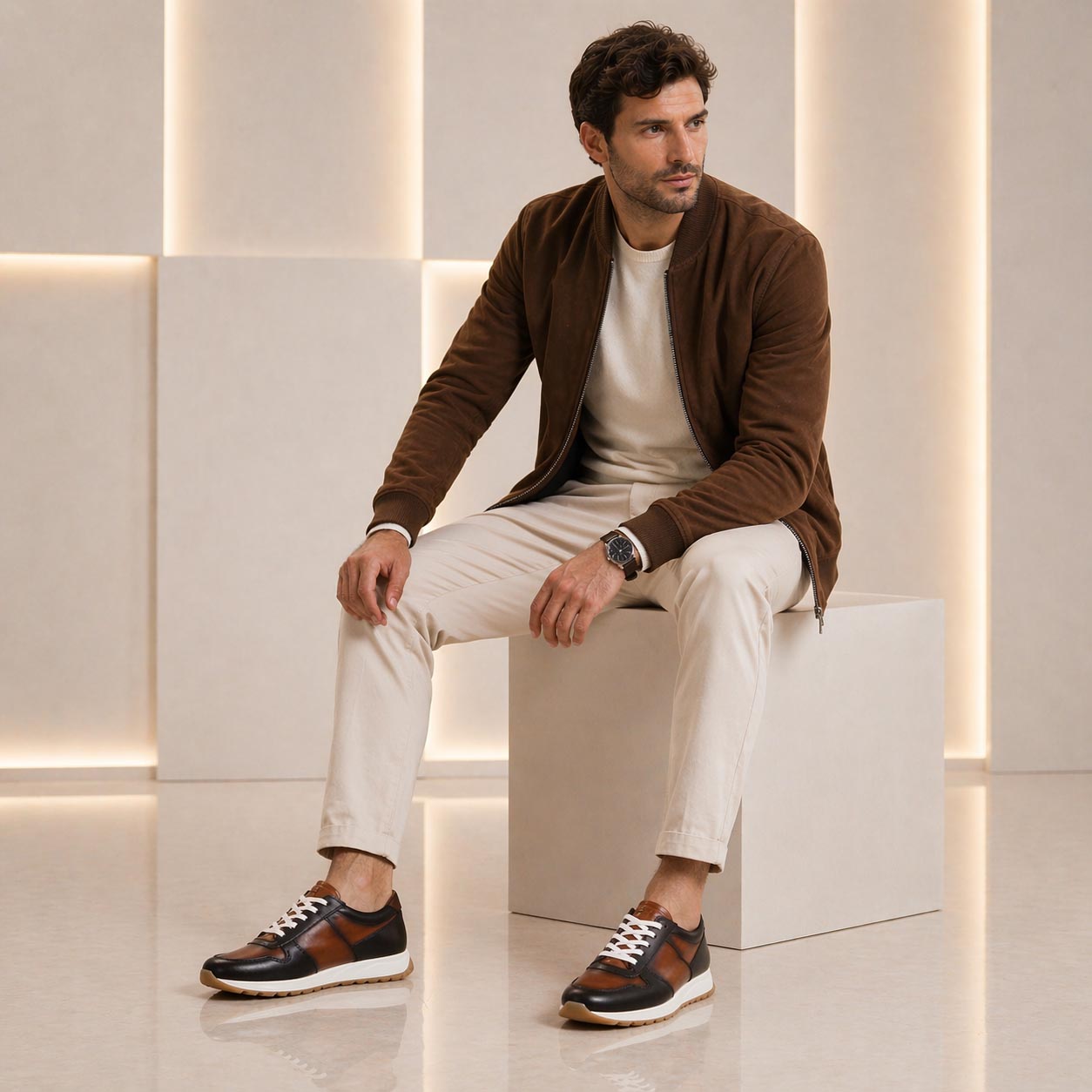 Leonardo Shoes Piave sneakers uomo pelle marrone degradé