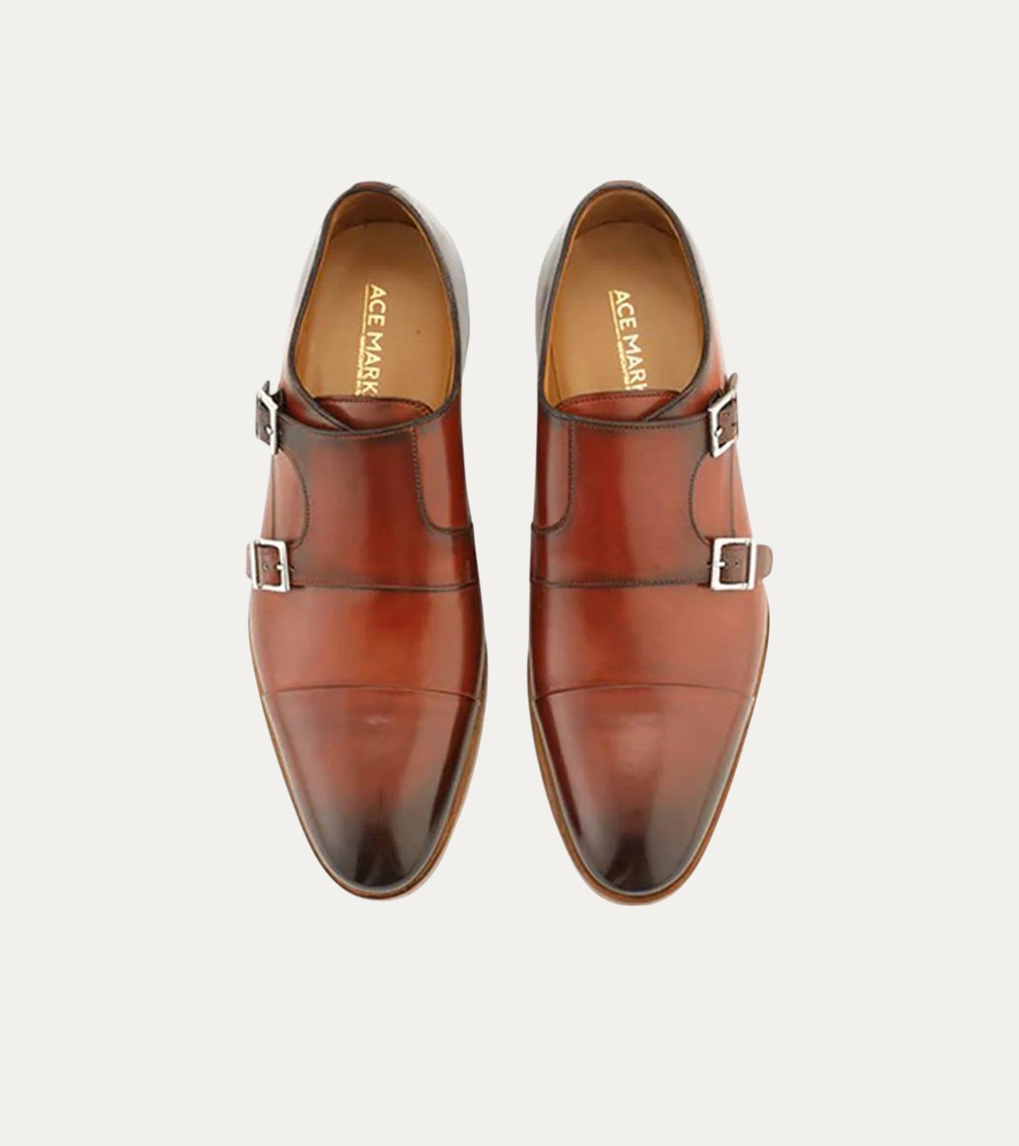 Ace Marks Theo monkstrap uomo pelle brandy doppia fibbia