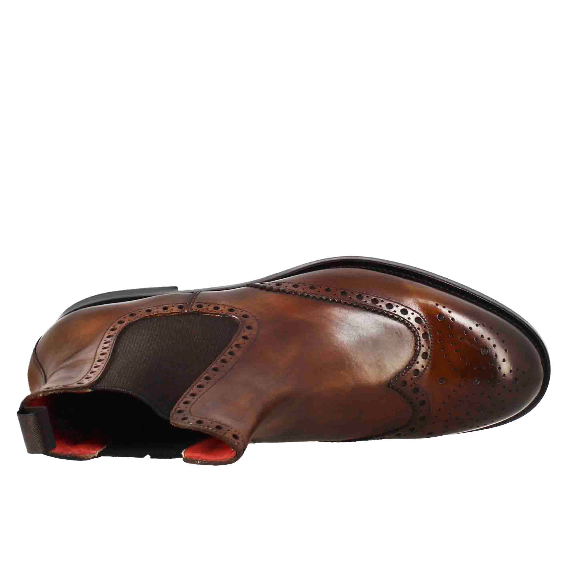Leonardo Shoes Stivaletti uomo chelsea brogue pelle marrone