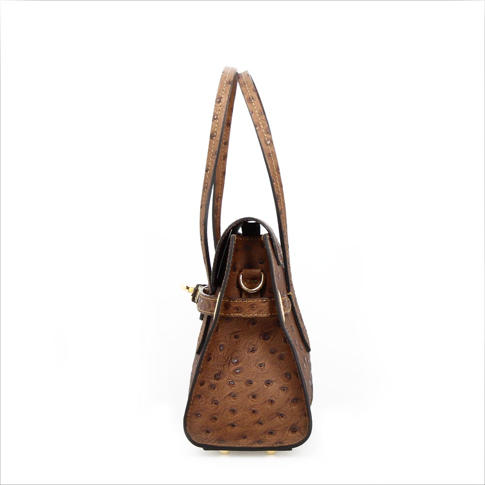 Leonardo Shoes Rosetta M Borsa Mano Pelle Marrone Stampa Struzzo