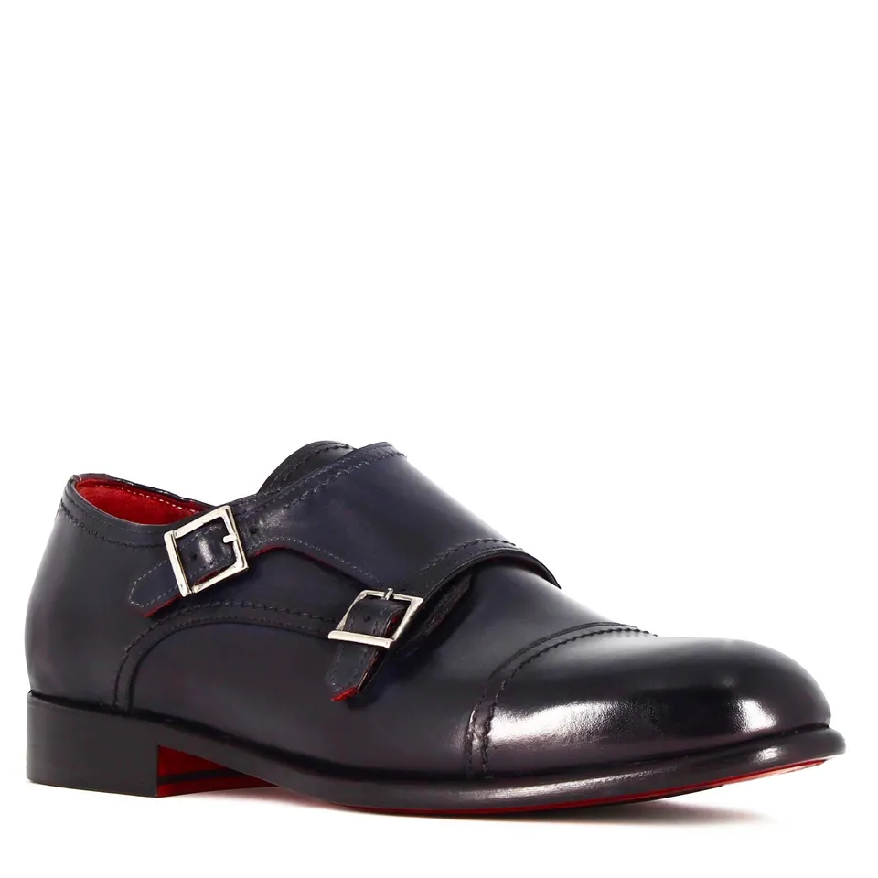 Leonardo Shoes Doppia Fibbia Francesine Uomo pelle blu