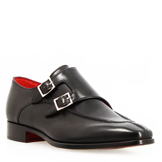 Leonardo Shoes Orazio Nero Francesina Doppia Fibbia Pelle