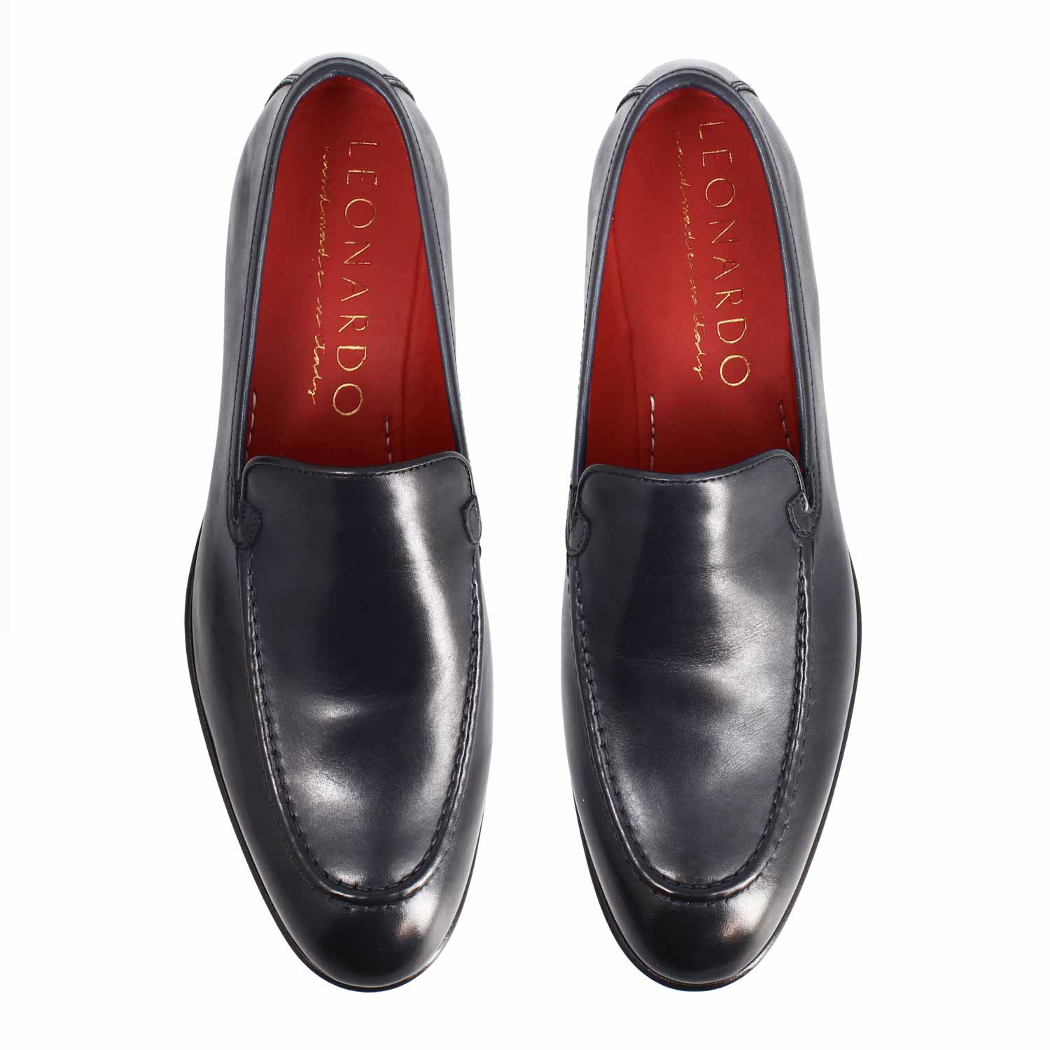 Leonardo Shoes Adriano mocassini uomo blu pelle liscia
