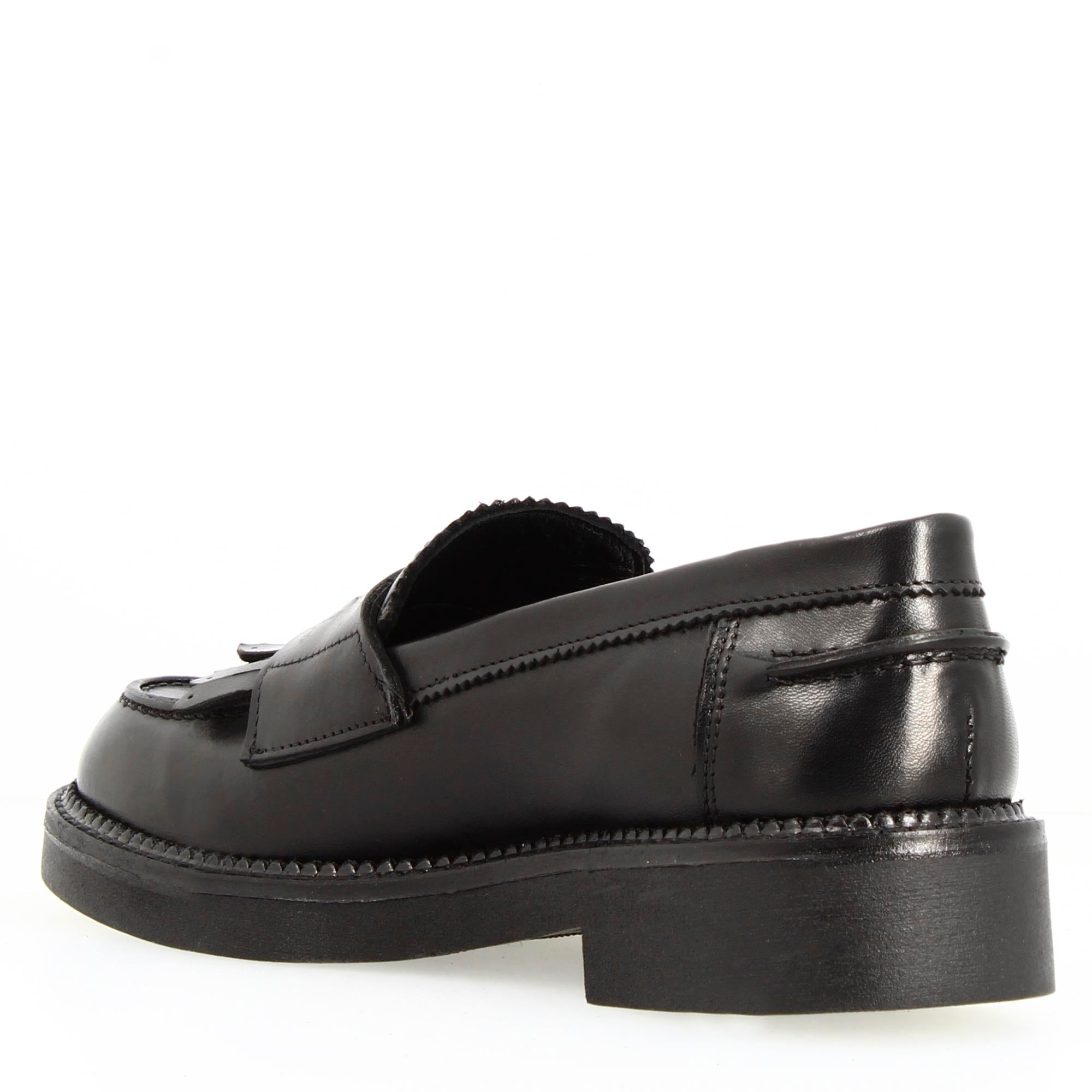 Leonardo Shoes Mocassini Donna Domitilla22 Nero Pelle Frange
