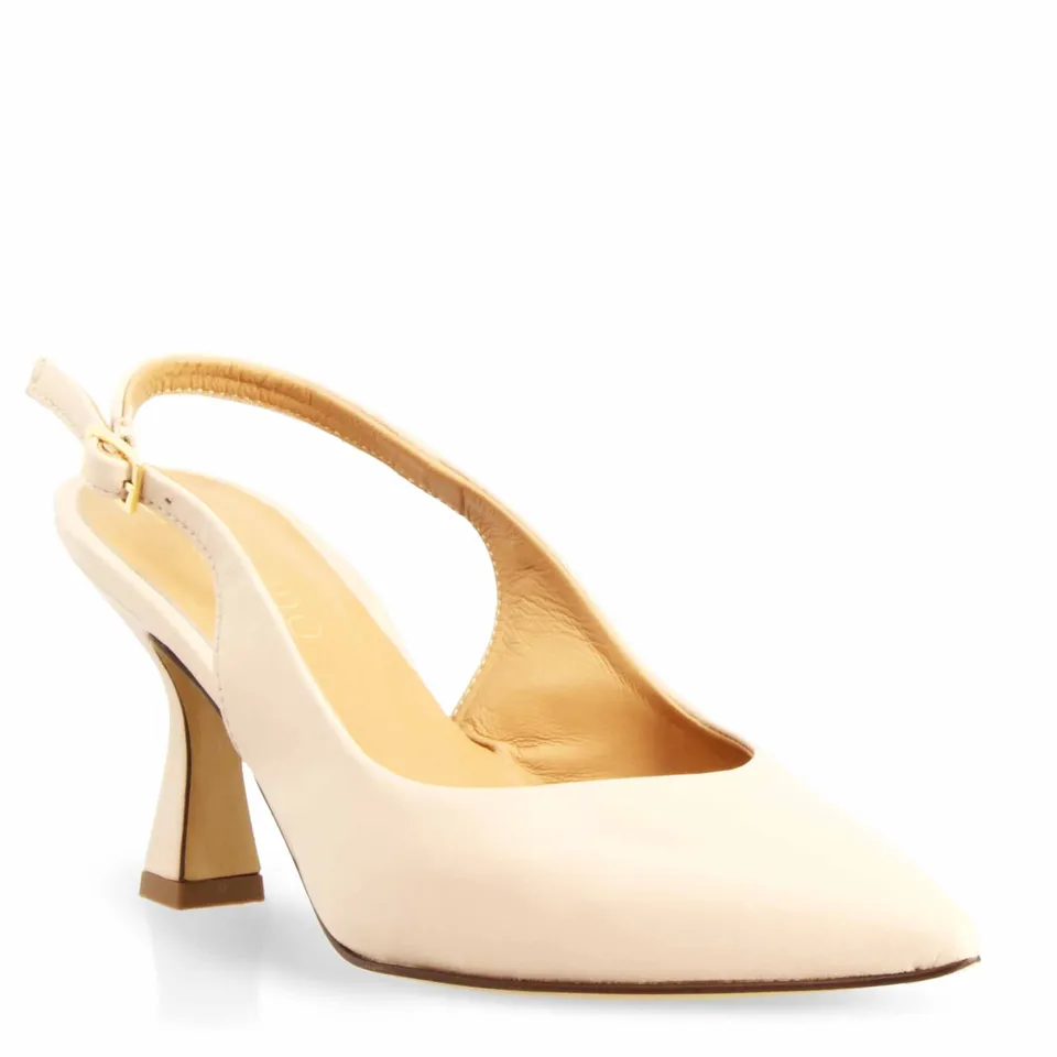 Leonardo Shoes Slingback donna pelle beige punta tacco alto