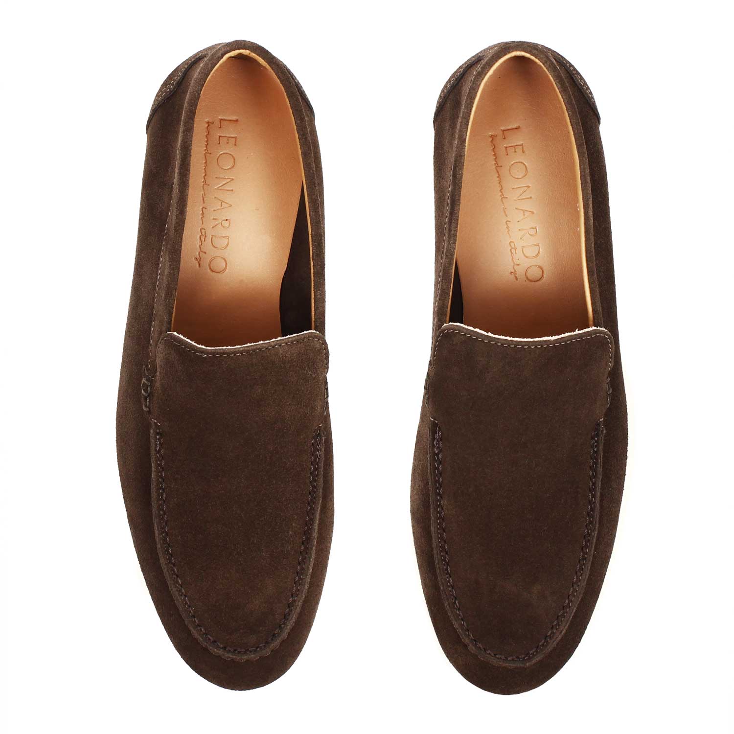 Leonardo Elite Marrone Sc Mocassini Uomo Camoscio Scuro