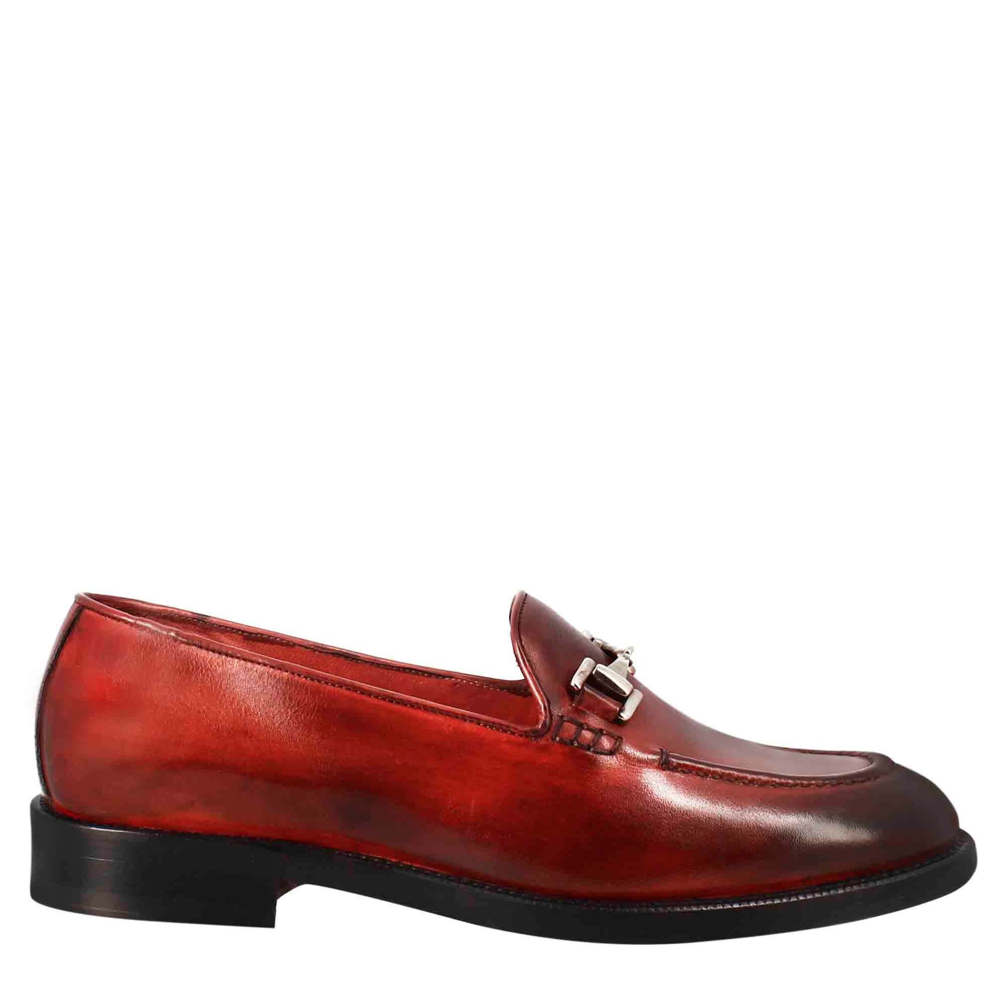 Leonardo Shoes Mocassini Donna Pelle Rosso con Fibbia