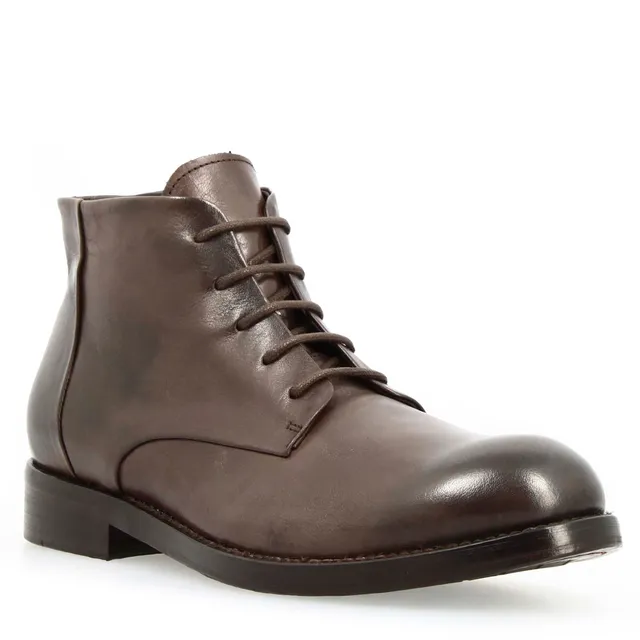 Leonardo Shoes Diver stivaletti uomo pelle testa di moro lacci