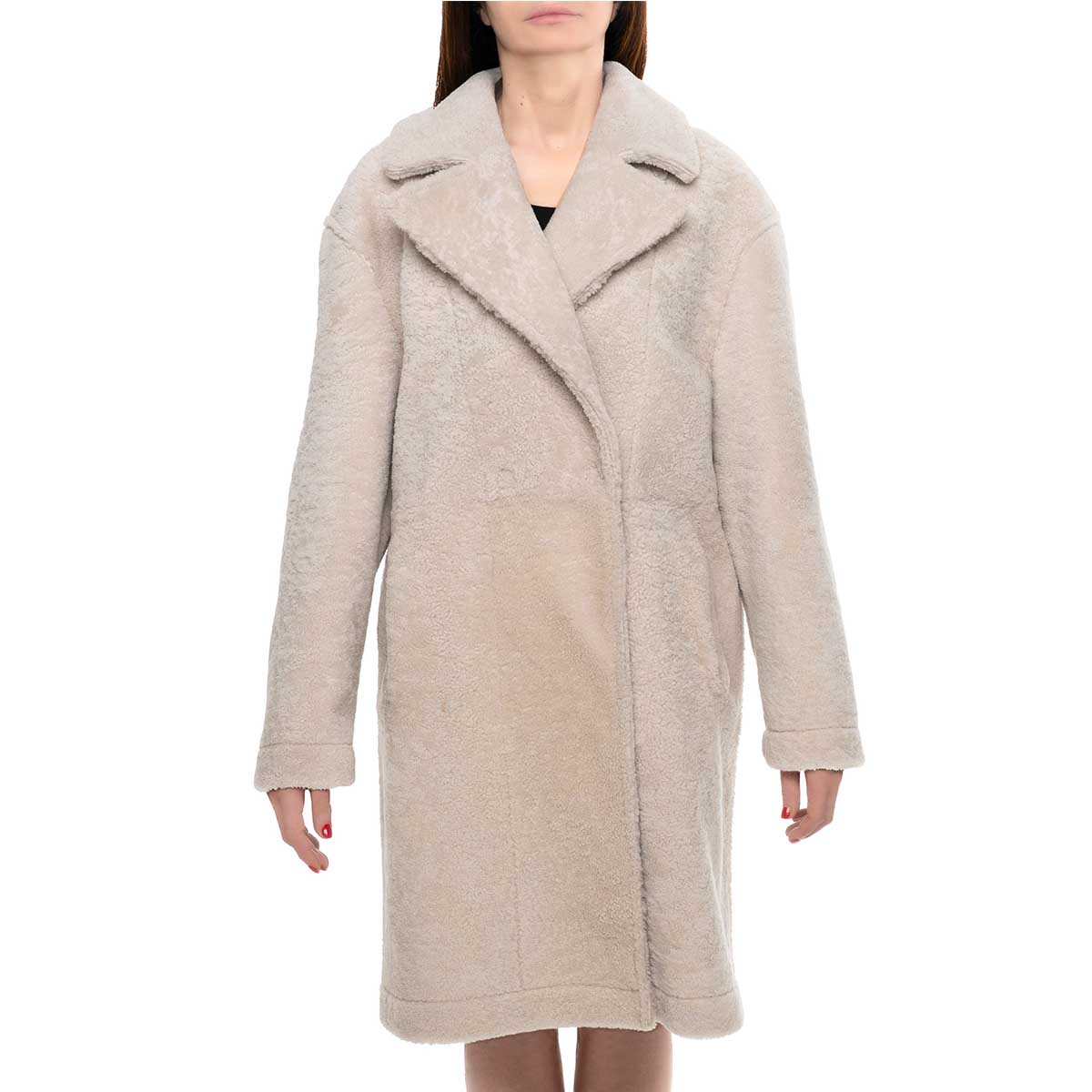 Leonardo Shoes Montone Lungo Donna Beige Bottoni