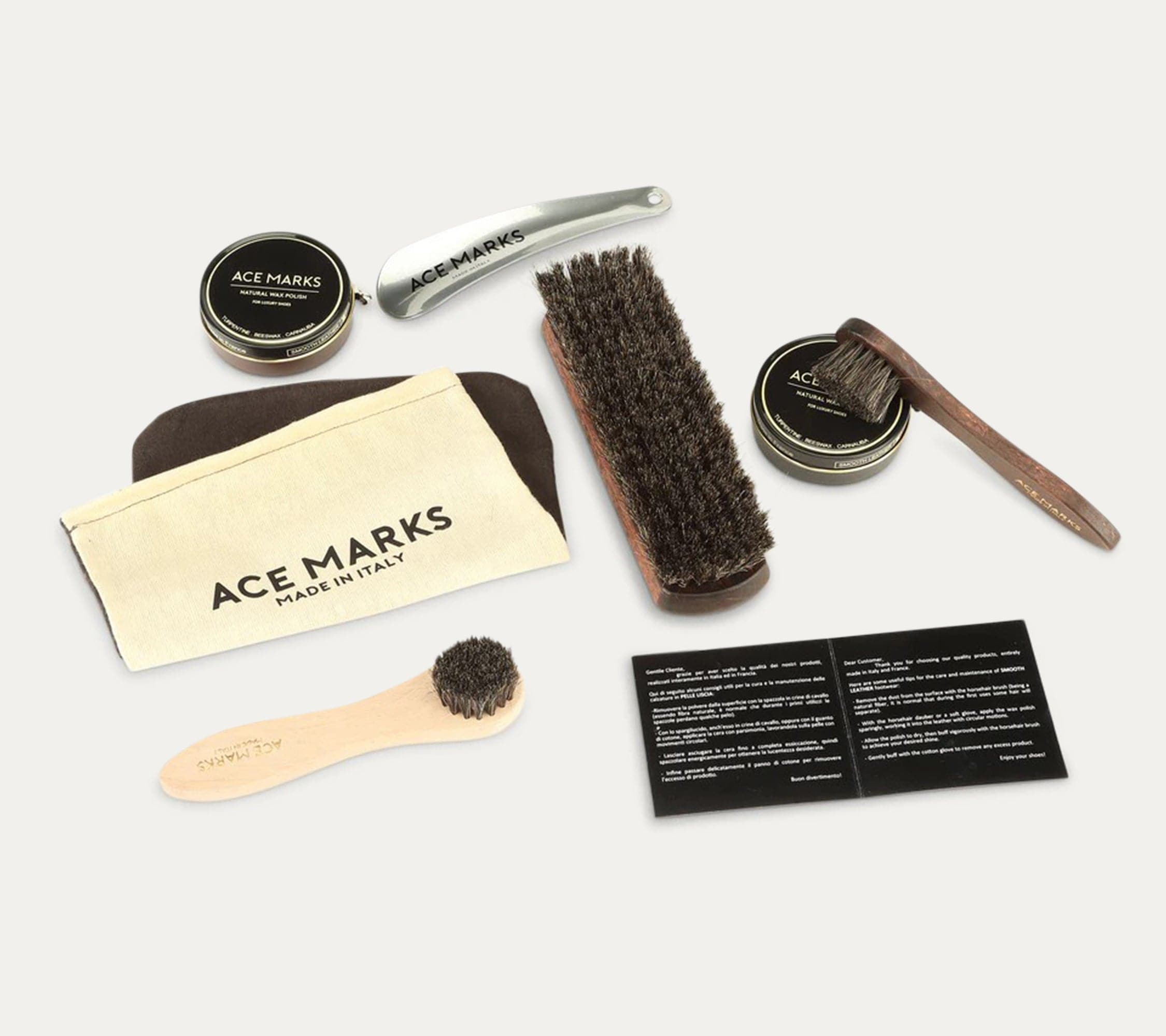 Ace Marks Shoe Care Kit cura scarpe pelle nero set completo