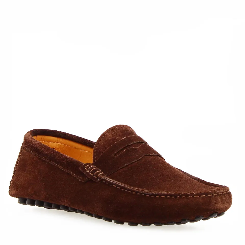 Leonardo Shoes Garda Mocassini Uomo Camoscio Marrone Scuro