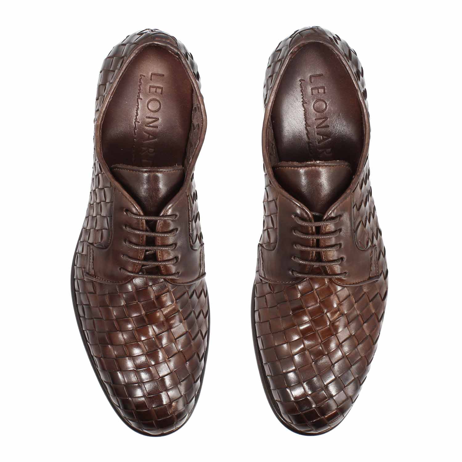 Leonardo Shoes Cipriano derby uomo pelle intrecciata marrone scuro