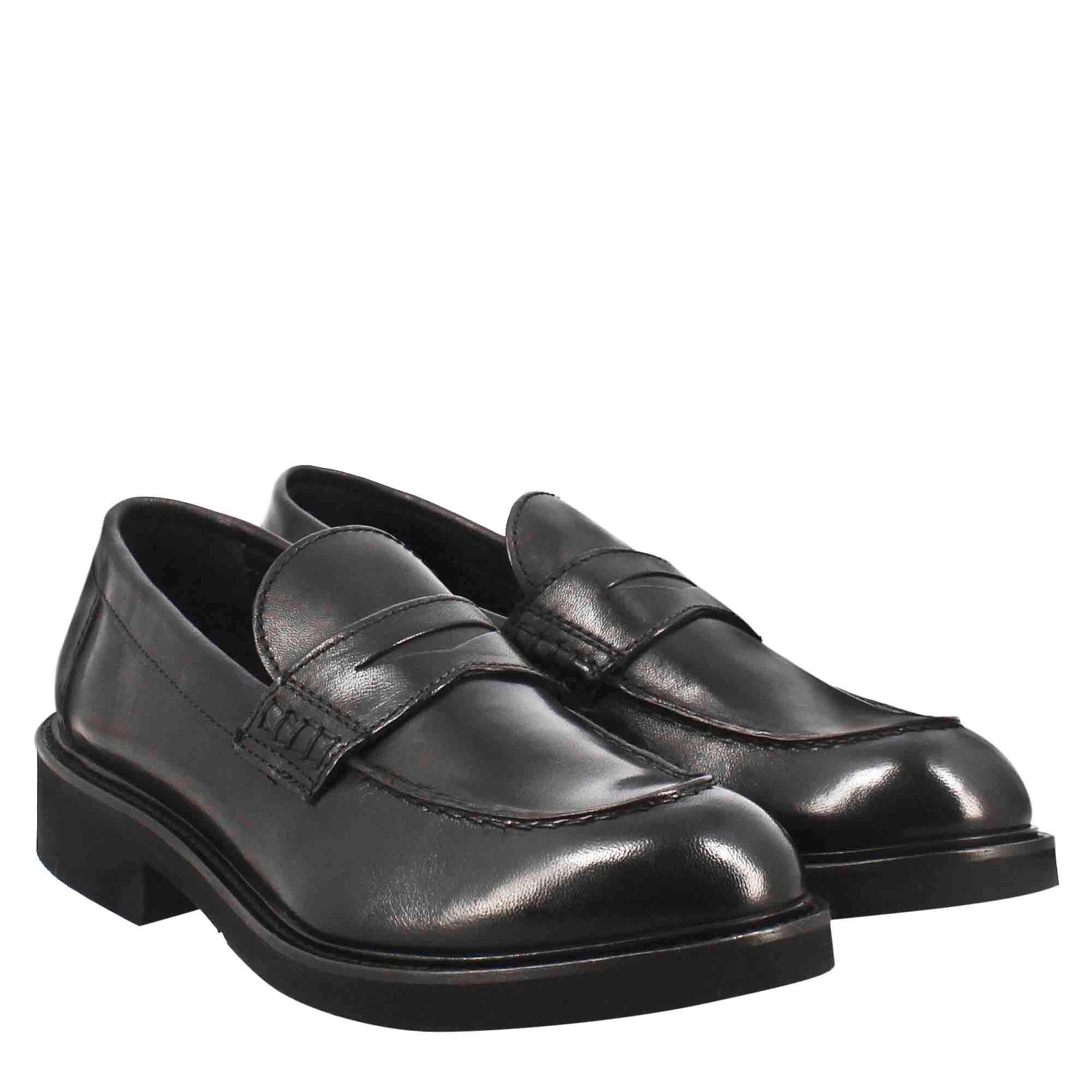 Leonardo Shoes Mocassini Donna paupa pelle nero vintage gomma