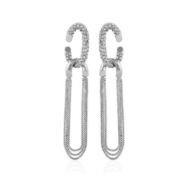 Vince Camuto Orecchini Cerchio Nappa Catena Argento Pietre