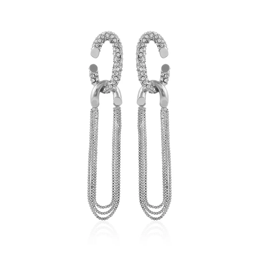 Vince Camuto Orecchini Cerchio Nappa Catena Argento Pietre