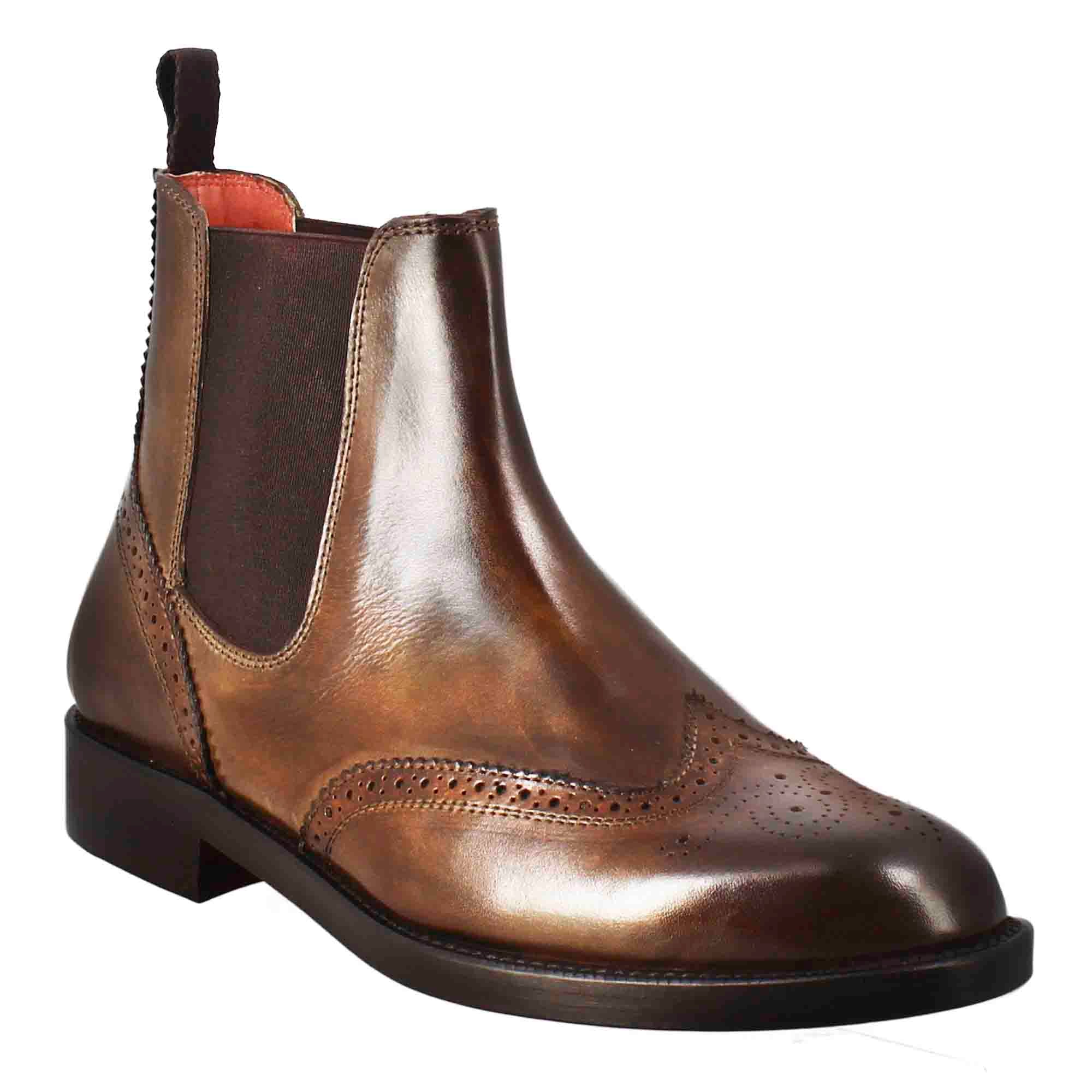 Leonardo Shoes Chelsea Stivaletti Donna Marrone Pelle Brogue