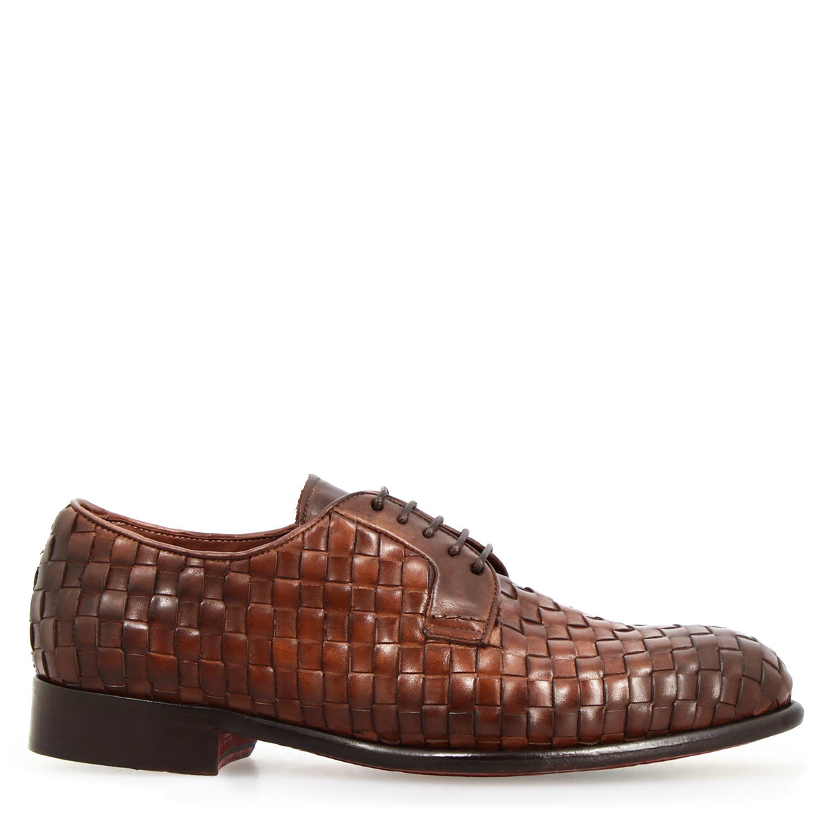 Leonardo Shoes Cipriano derby marrone pelle intrecciata