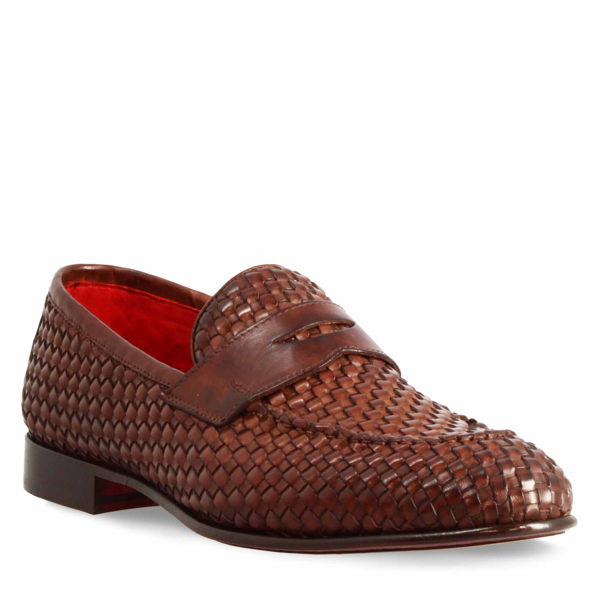 Leonardo Shoes Bellagio Marrone mocassini uomo pelle intrecciata