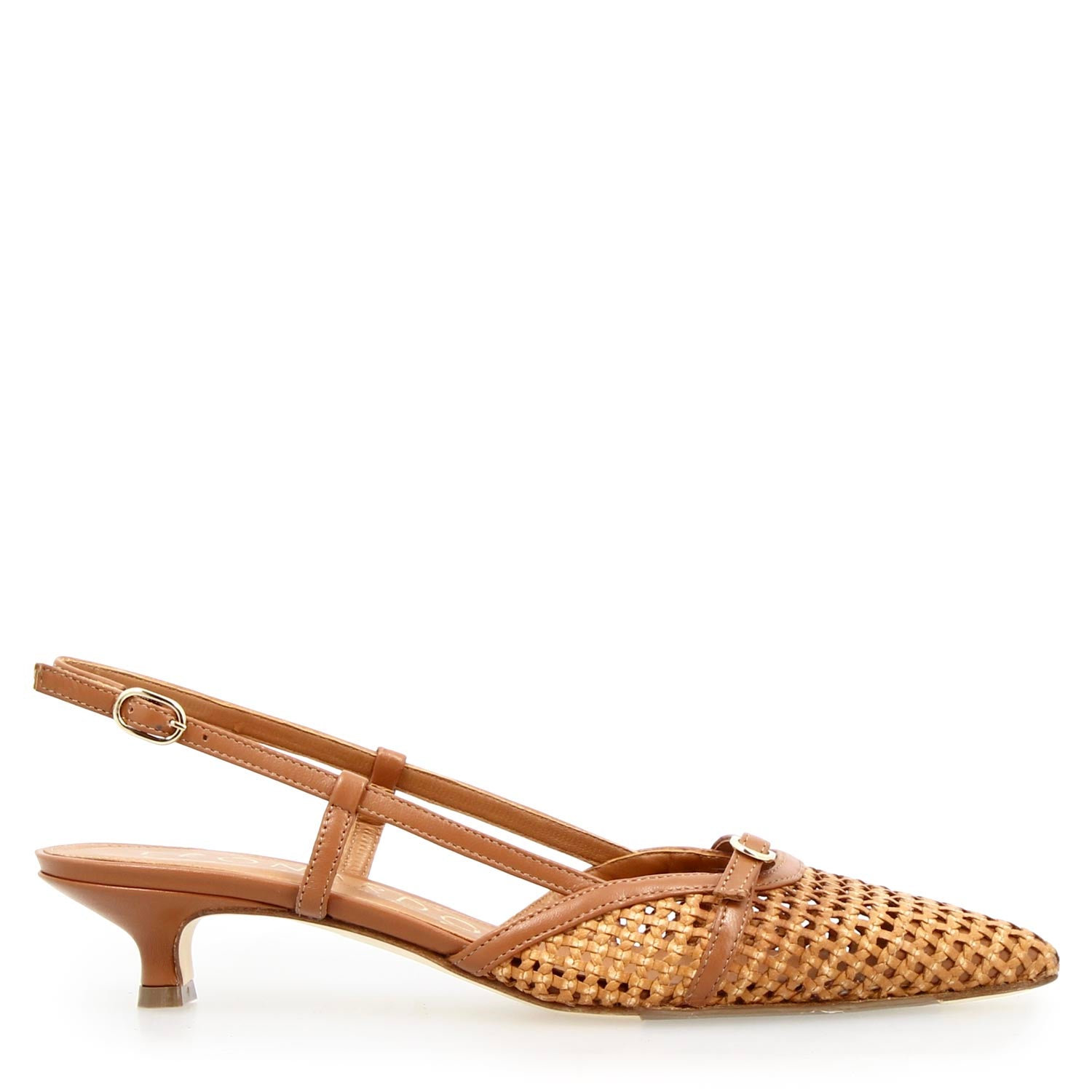 Leonardo Shoes Aminta sandali pelle intrecciata marrone tacco 3cm