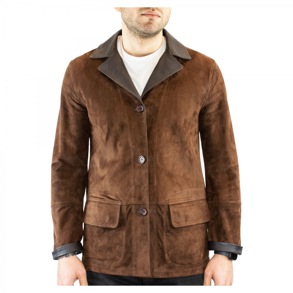 Leonardo Shoes giacca pelle uomo reversibile testa di moro renna