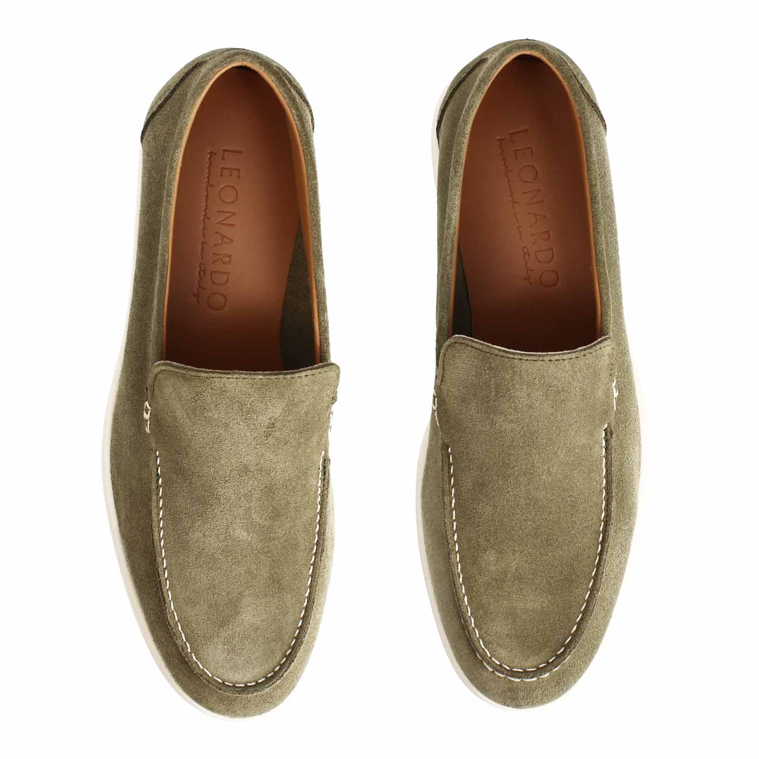 Leonardo Shoes Elite Verde mocassini uomo camoscio verde suola bianca
