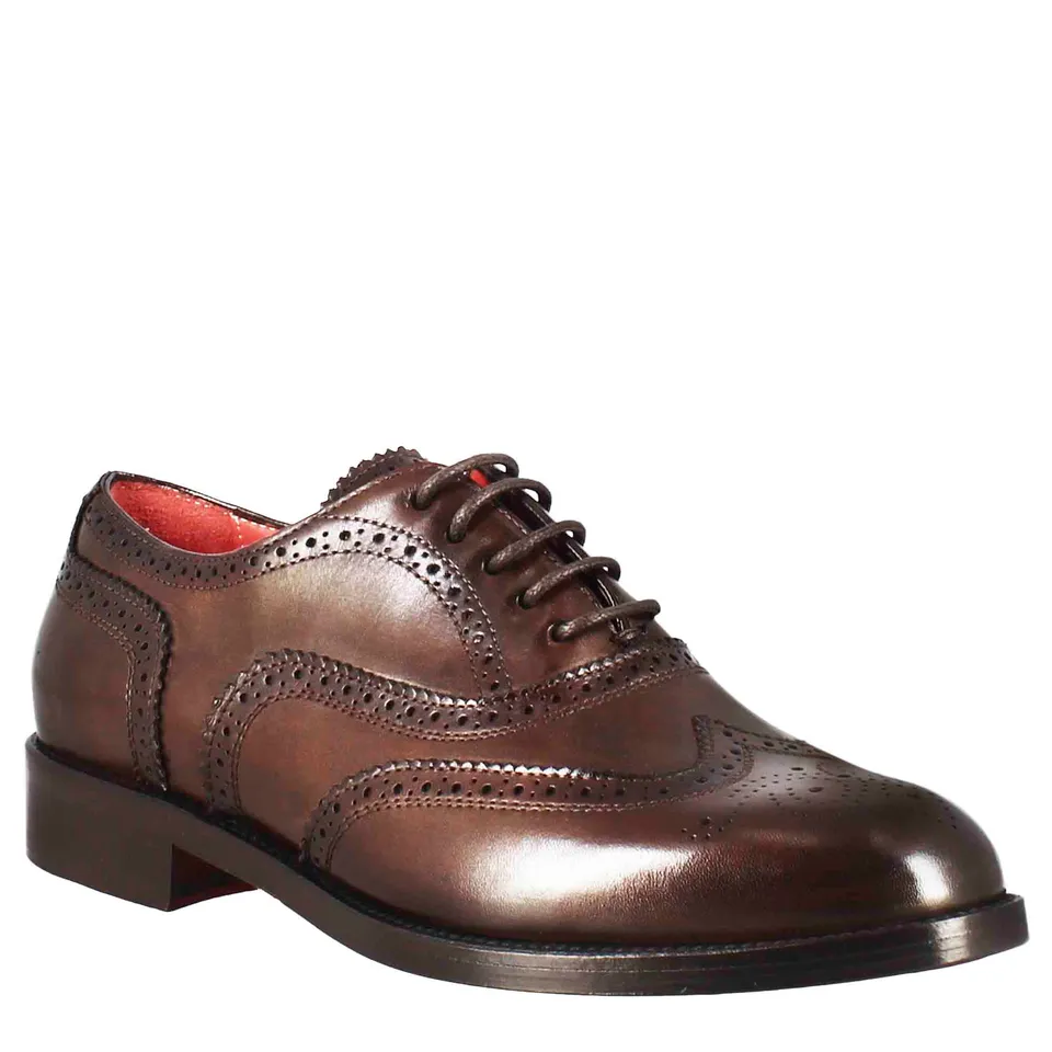Leonardo Shoes Francesina Donna Brogue Marrone Scuro Lacci