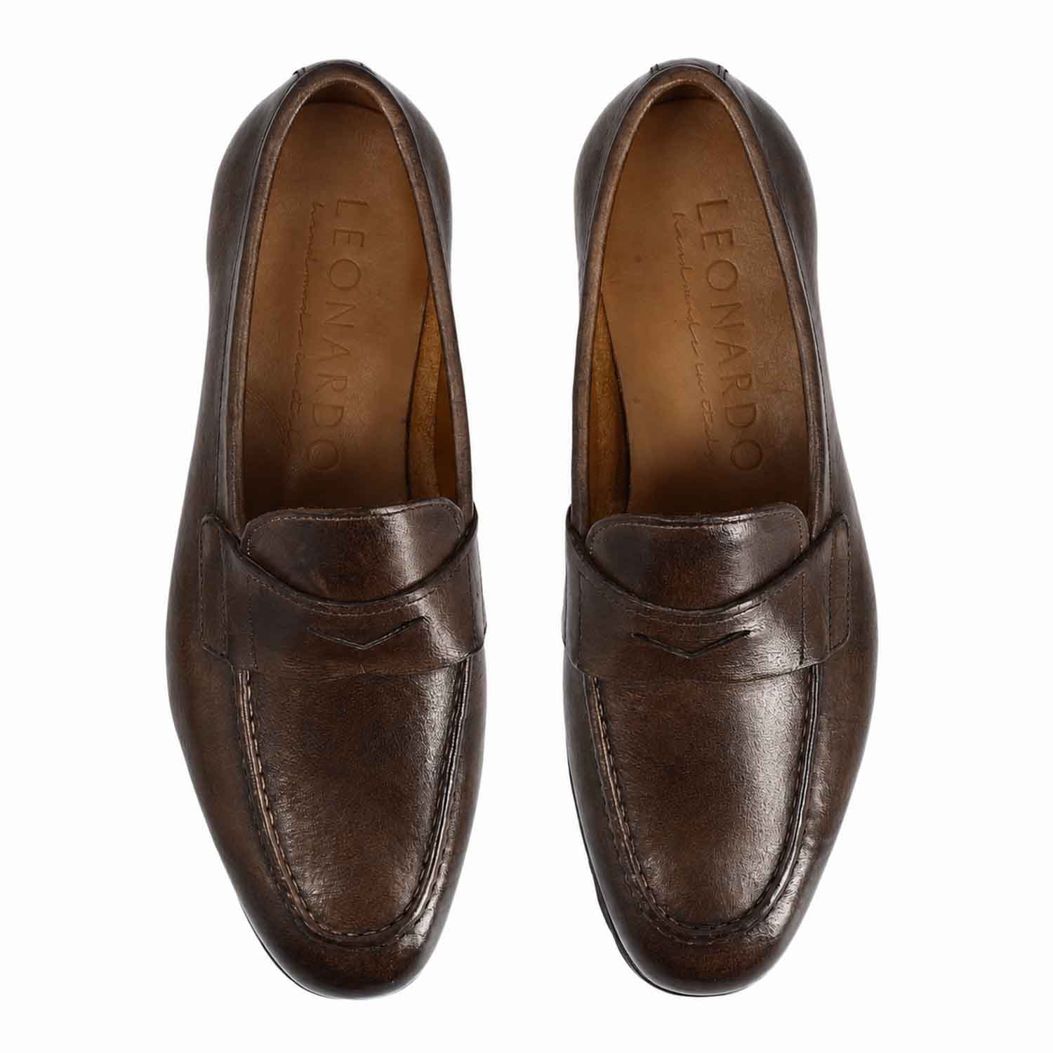 Leonardo Shoes Navona Buf Mocassino Pelle Marrone Scuro