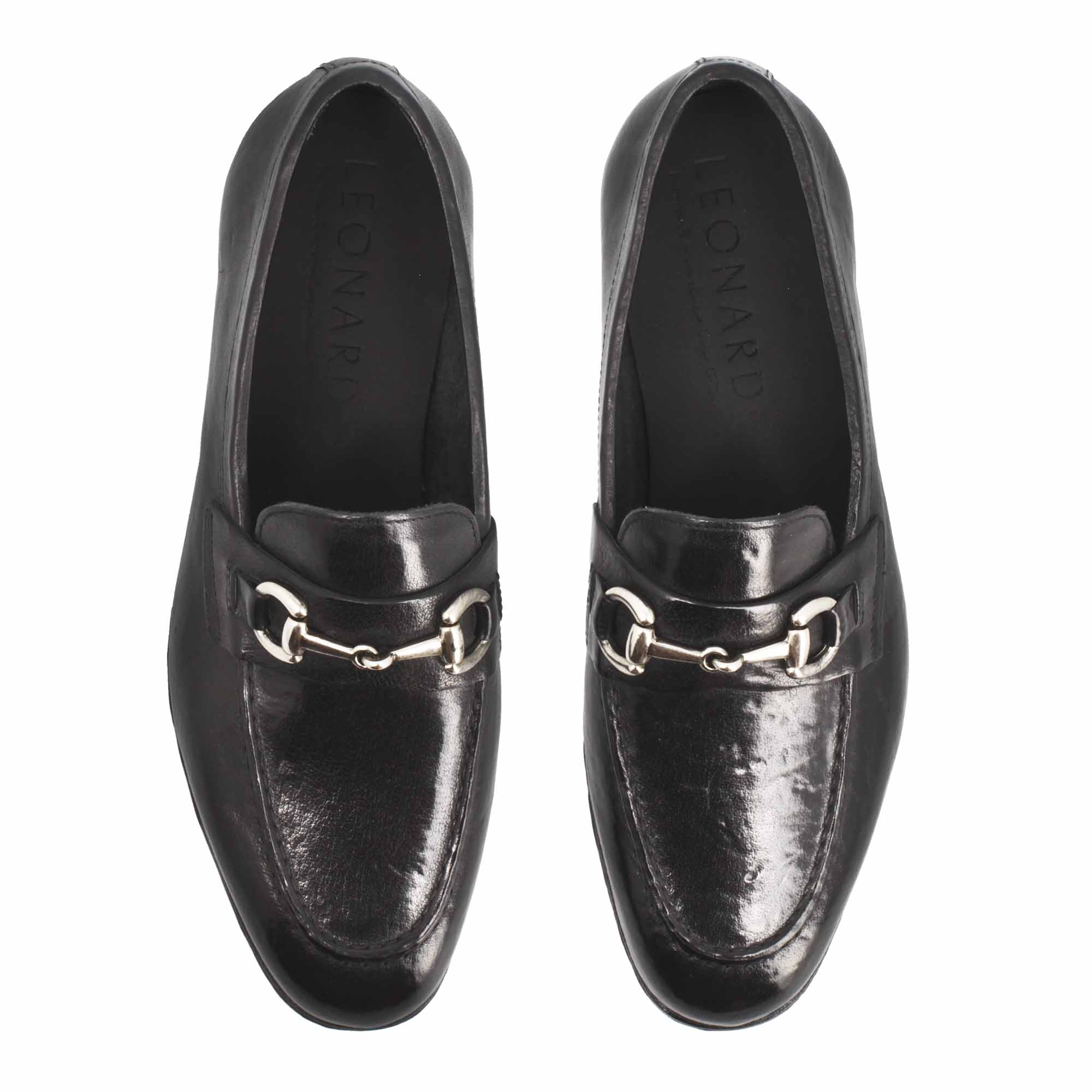 Leonardo Shoes Mocassini Uomo Palatino Nero Pelle Fibbia
