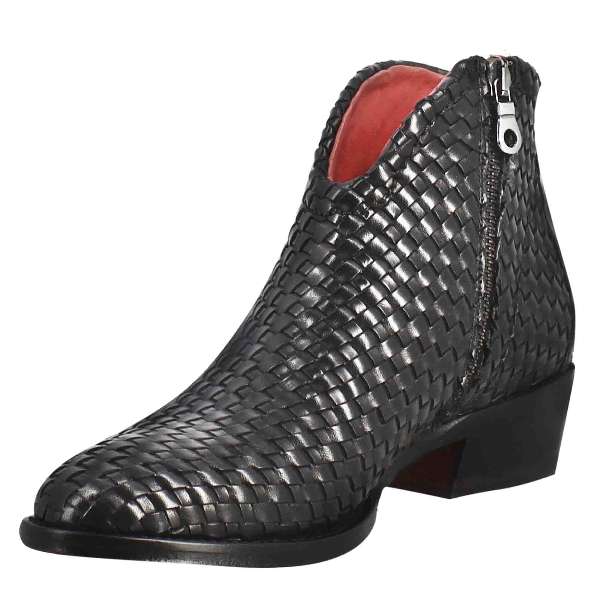 Leonardo Shoes Stivaletti Donna Pelle Nera Intrecciata Tacco