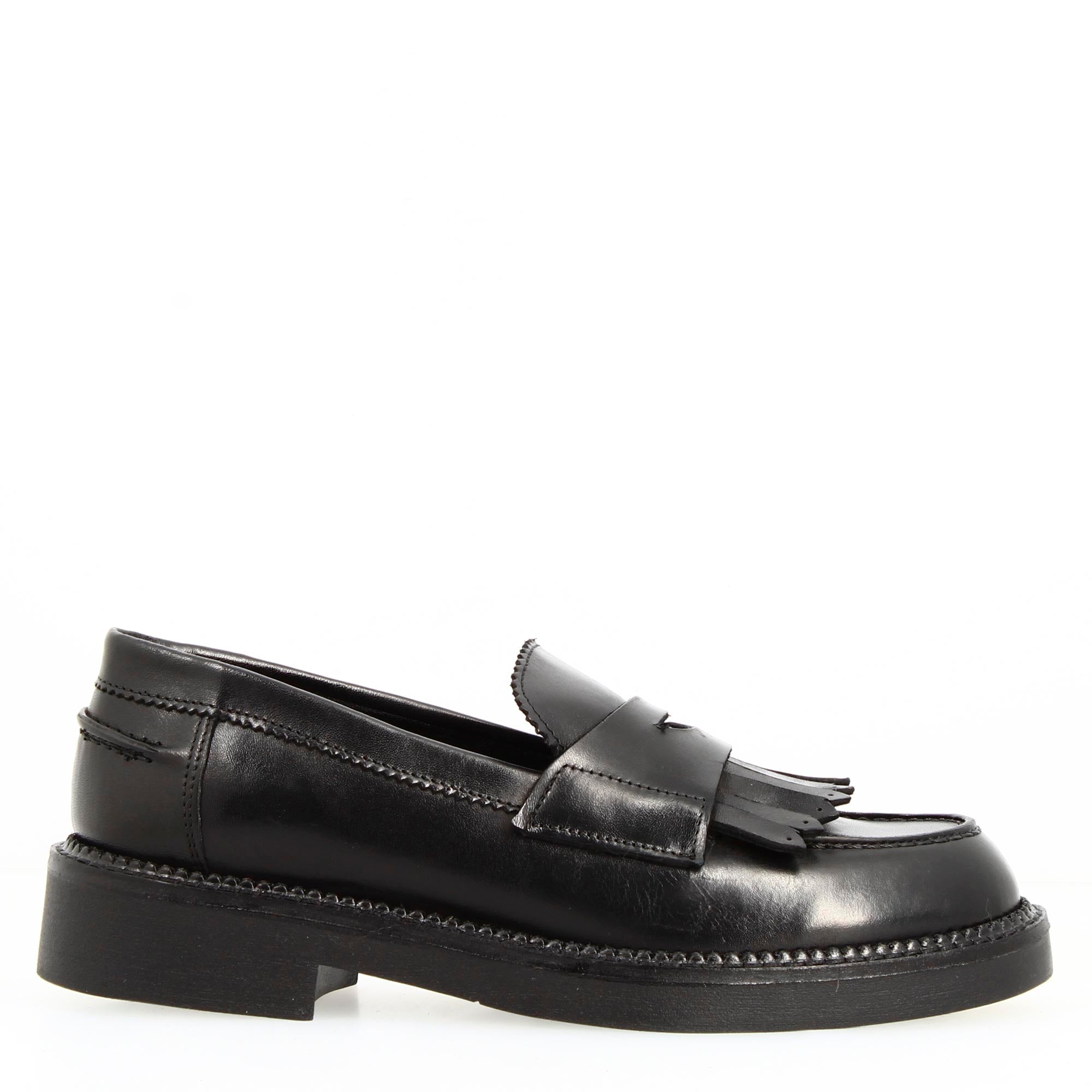 Leonardo Shoes Mocassini Donna Domitilla22 Nero Pelle Frange