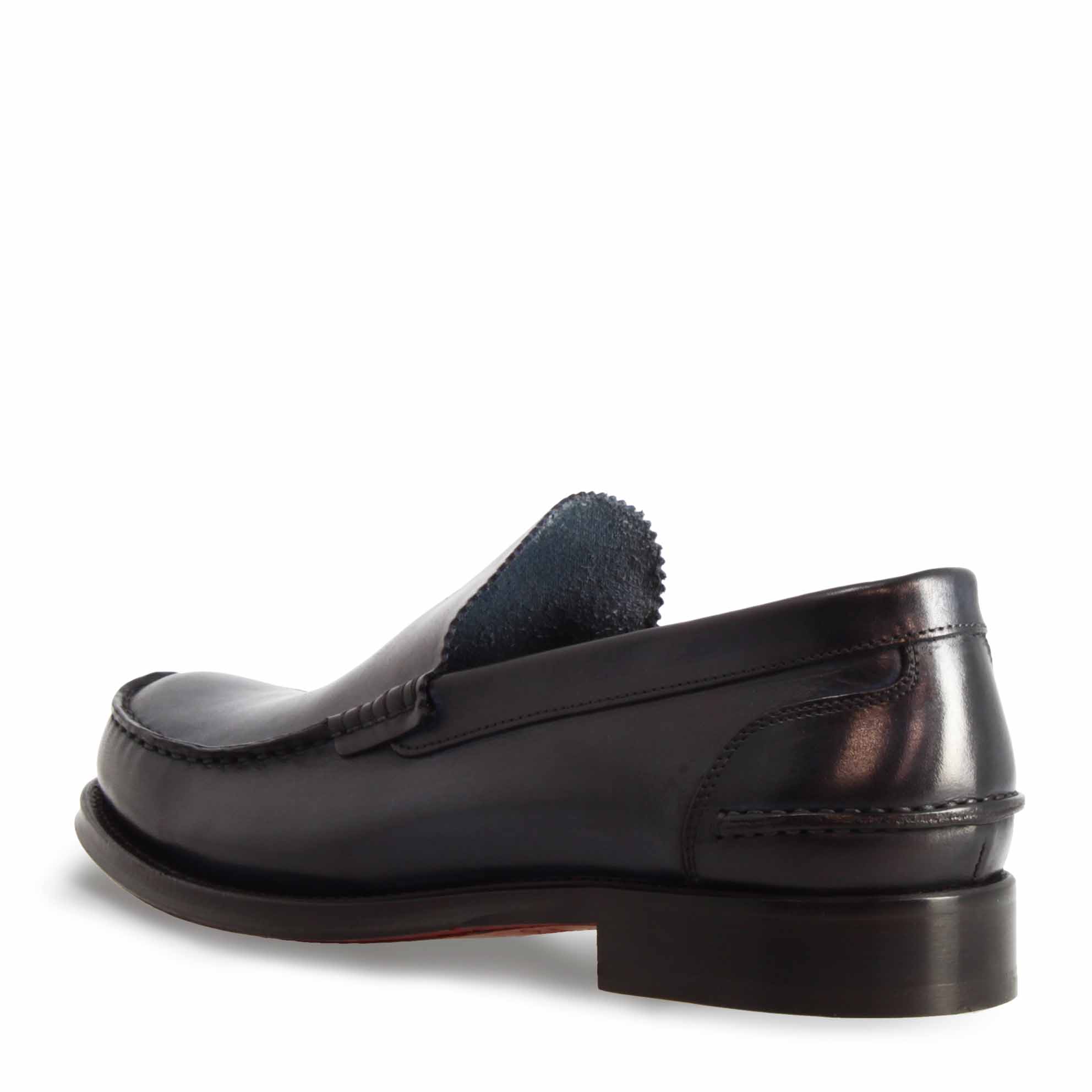 Leonardo Shoes Mocassini Uomo Rialto Blu Pelle Suola Cuoio