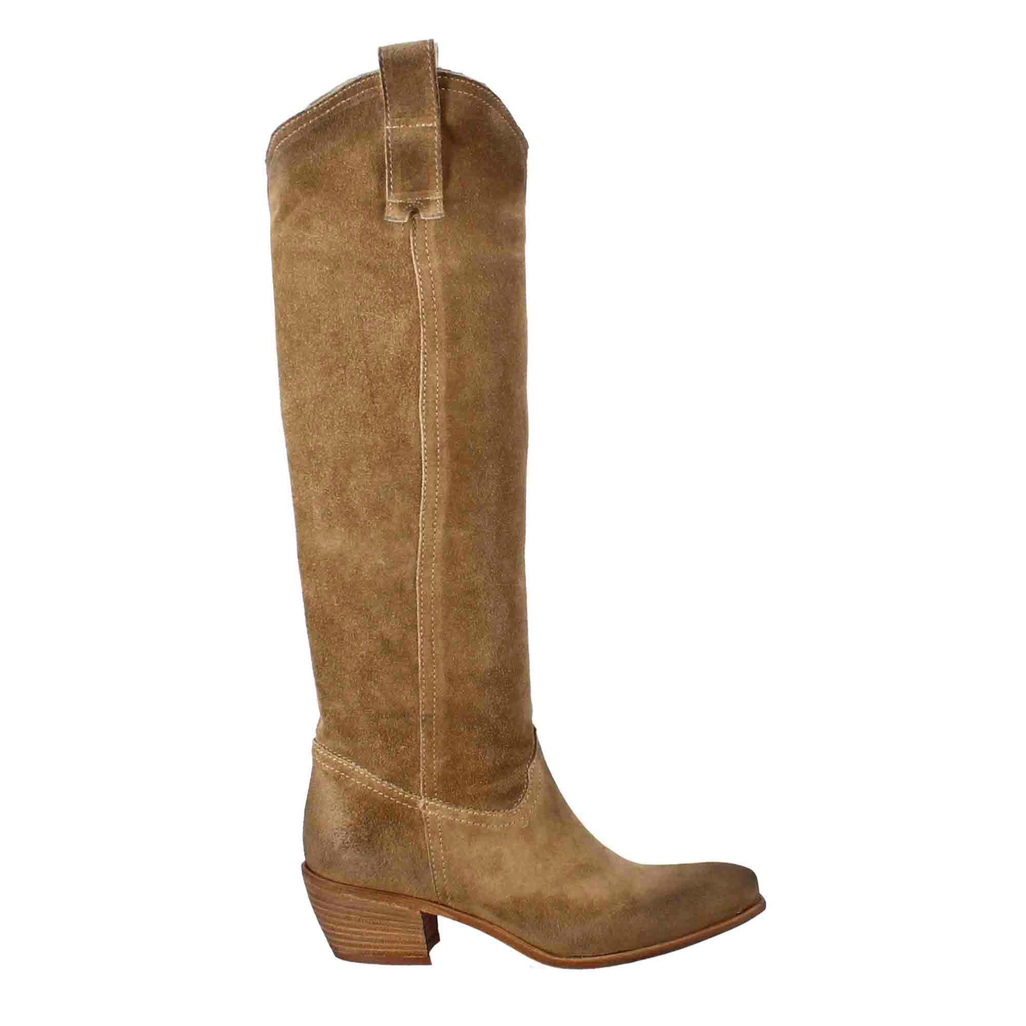 Leonardo Shoes stivali donna tortora camoscio texani alti