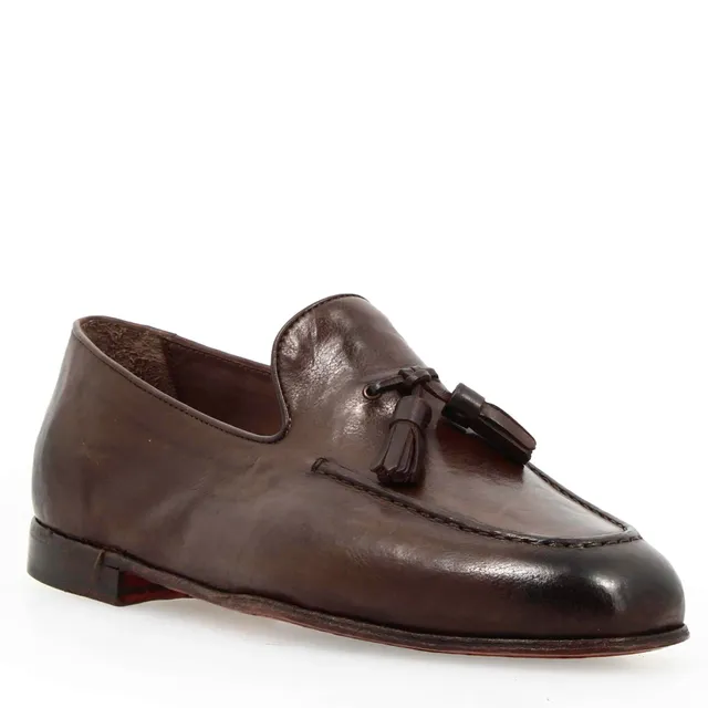 Leonardo Shoes Cavour Mocassino Uomo Pelle Marrone Scuro