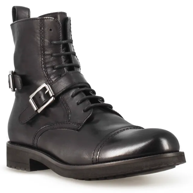 Leonardo Shoes Stivaletti Uomo Anfibio Nero Pelle Suola Gomma