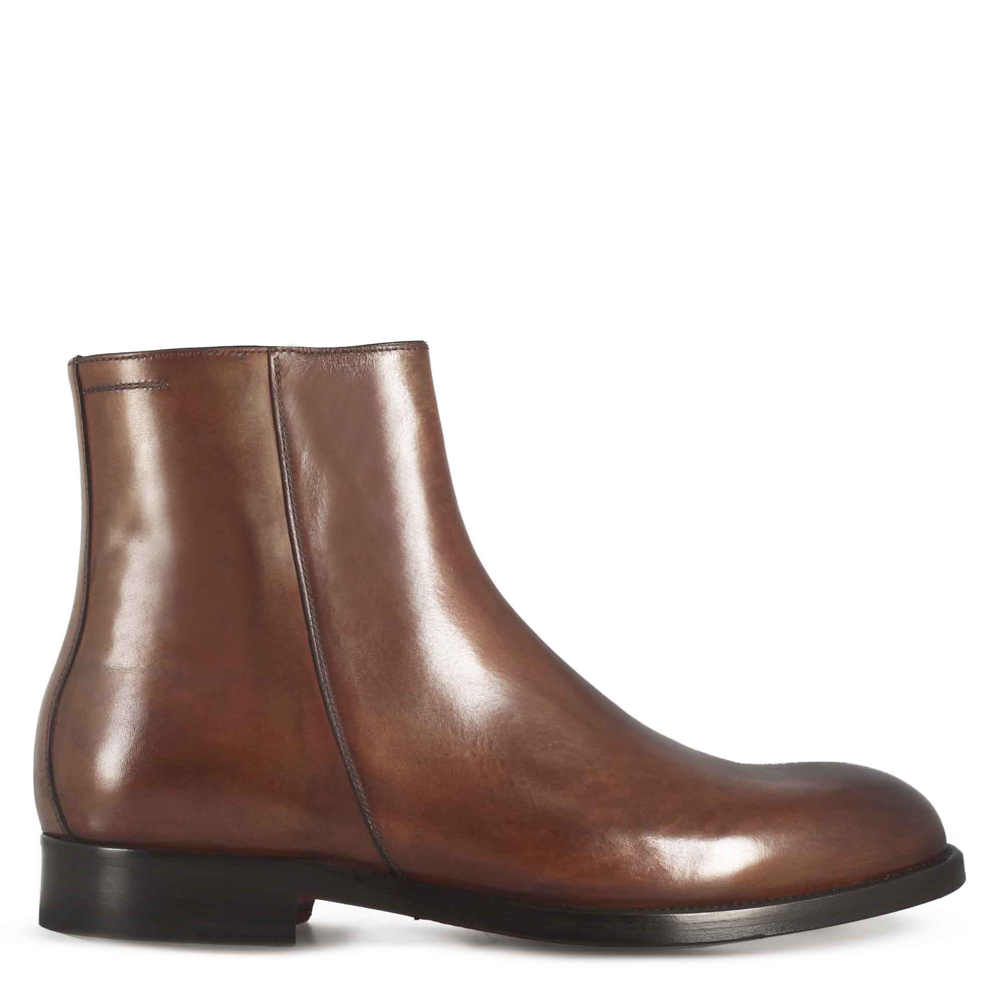 Leonardo Shoes Stivaletti Uomo pelle marrone con cerniera