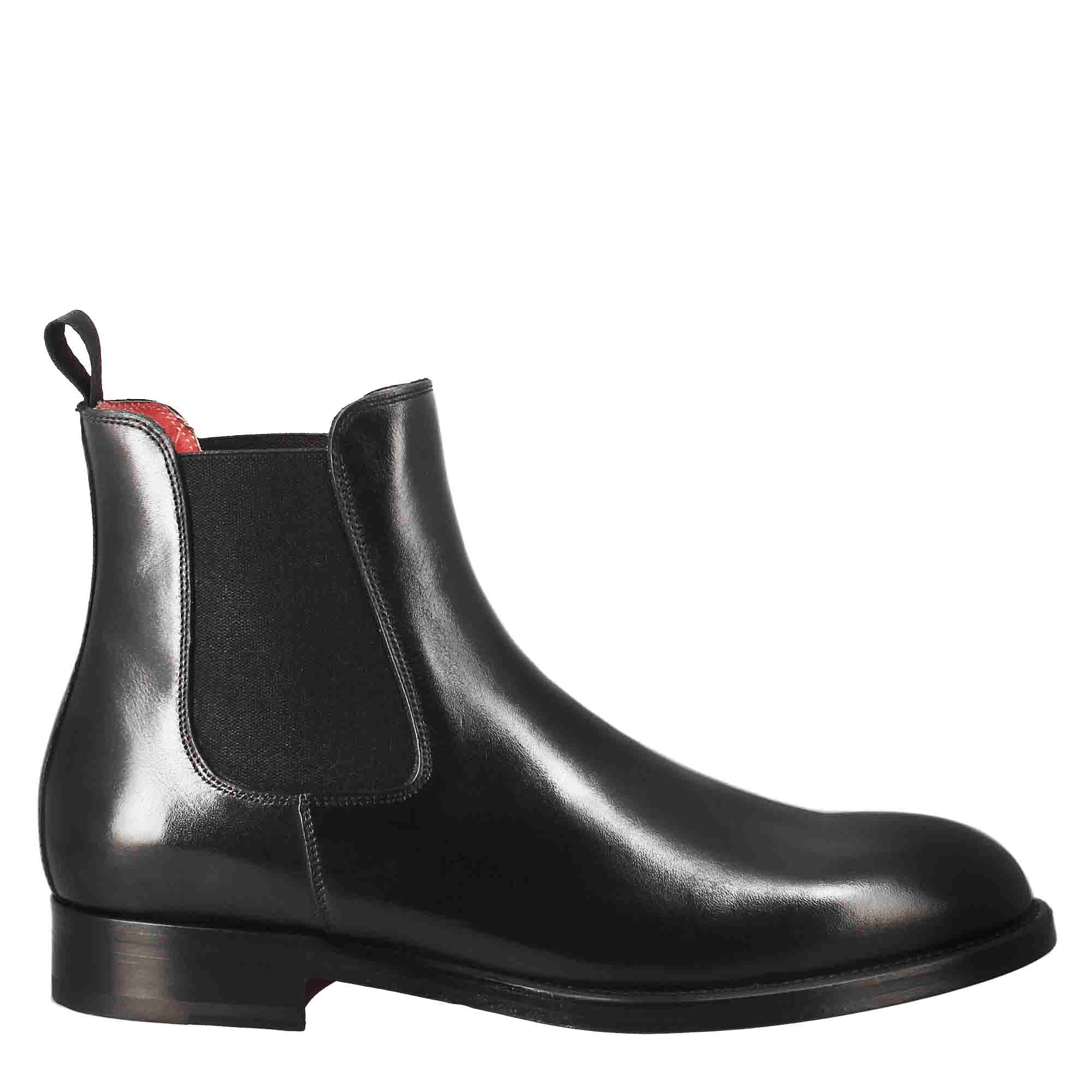 Leonardo Shoes Chelsea stivaletto uomo pelle nero elastico