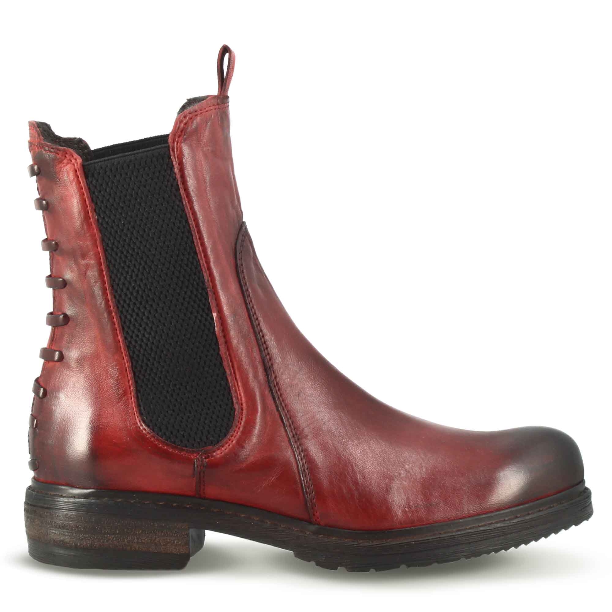 Leonardo Shoes BF-30 stivaletti donna pelle rosso vintage