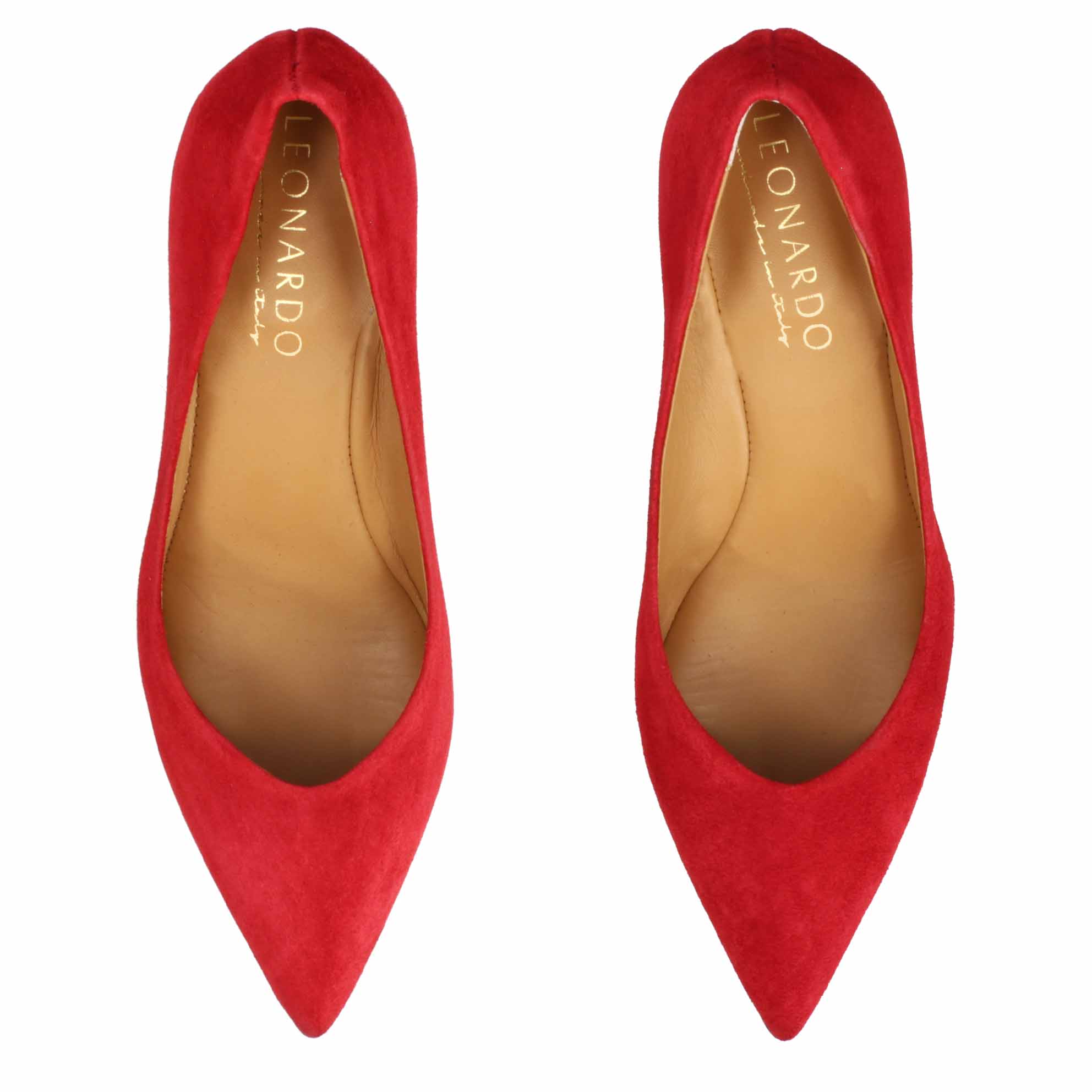 Leonardo Shoes Decollete camoscio rosso tacco 5 cm scarpe donna