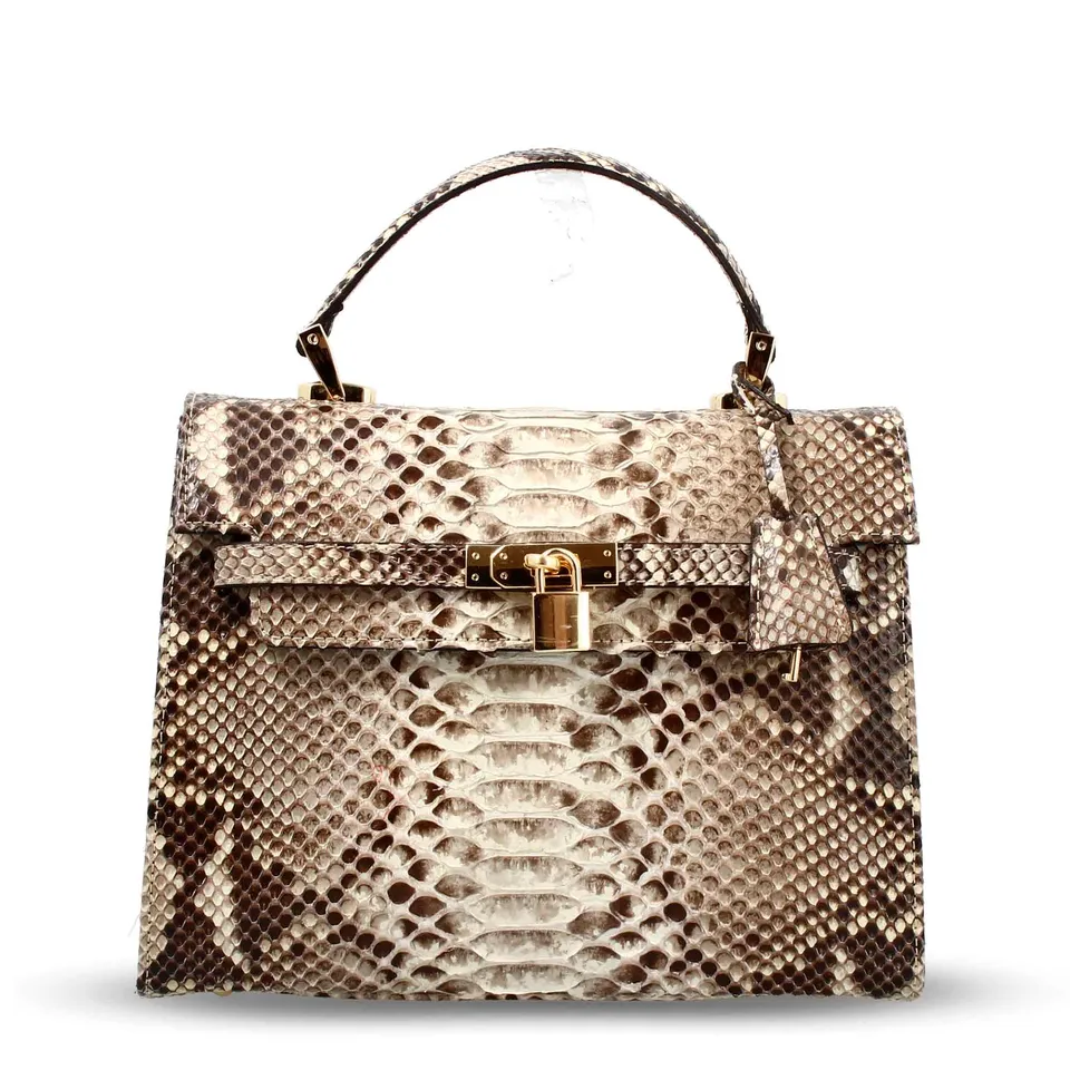 Leonardo Shoes Borsa Donna pitone mano grande marrone