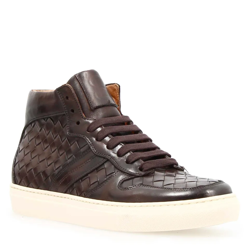 Leonardo Domizio sneakers alte uomo pelle marrone scuro