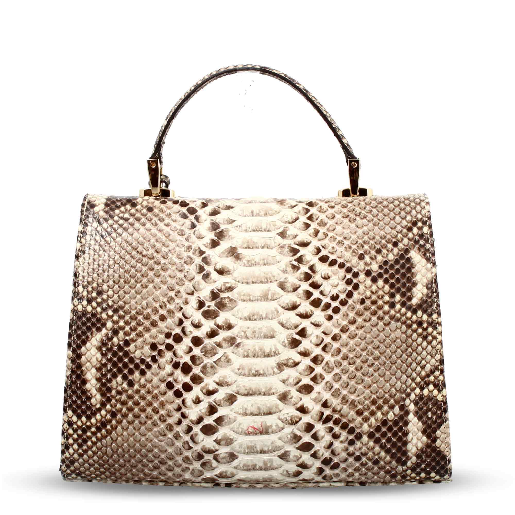 Leonardo Shoes Borsa Donna pitone mano grande marrone