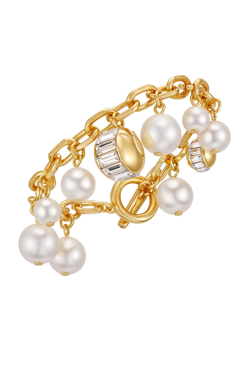 Vince Camuto Bracciale Oro Perle Cristalli Baguette