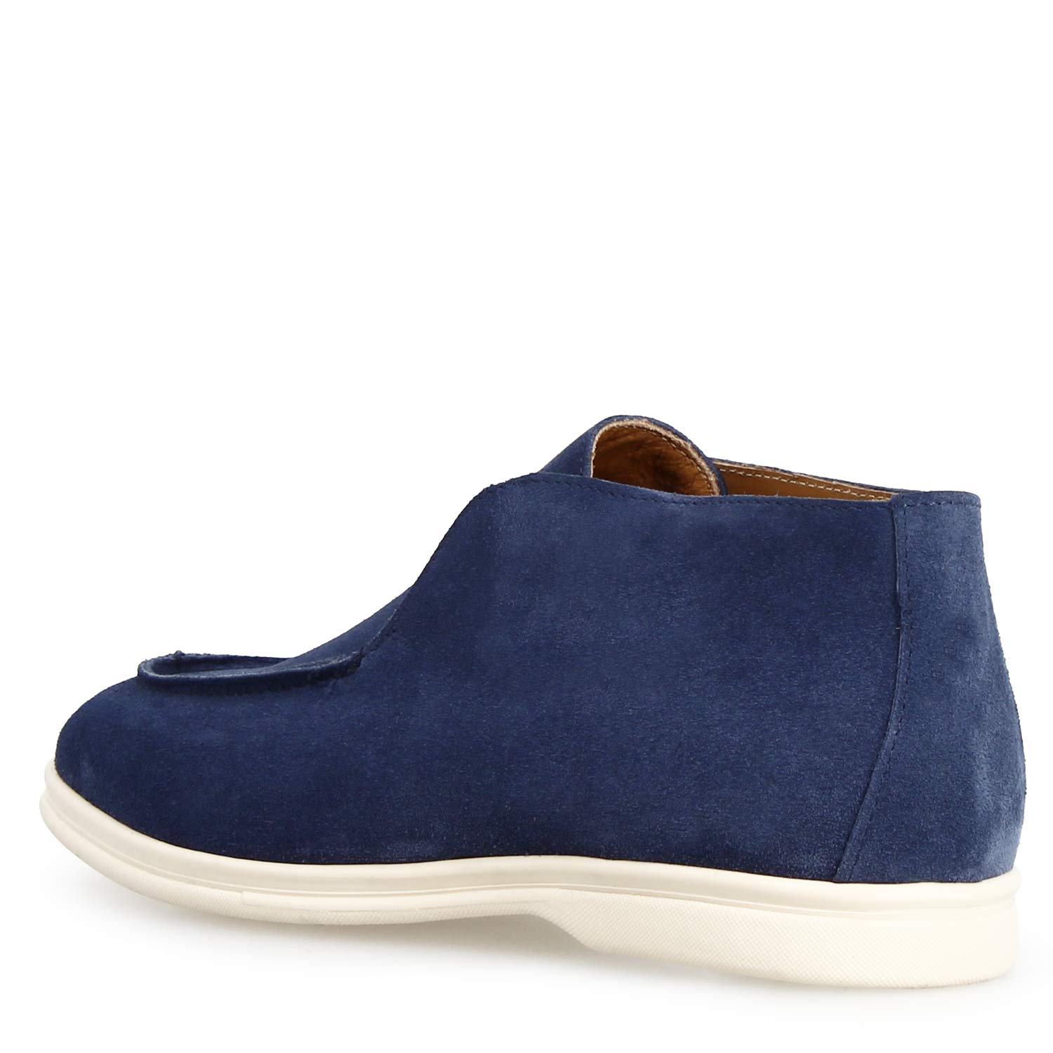 Leonardo Shoes Elite Mocassino Alto Camoscio Blu Navy