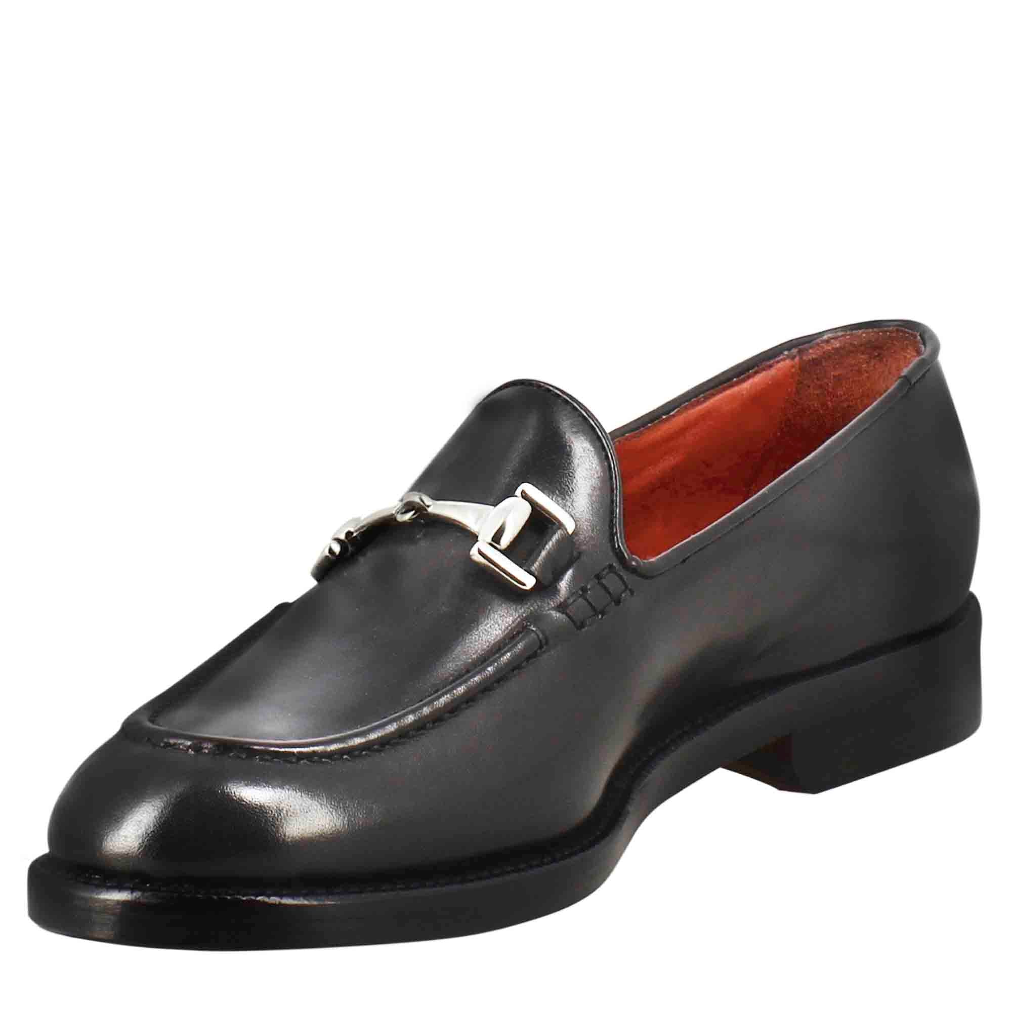 Leonardo Shoes mocassini donna nero pelle fibbia artigianali