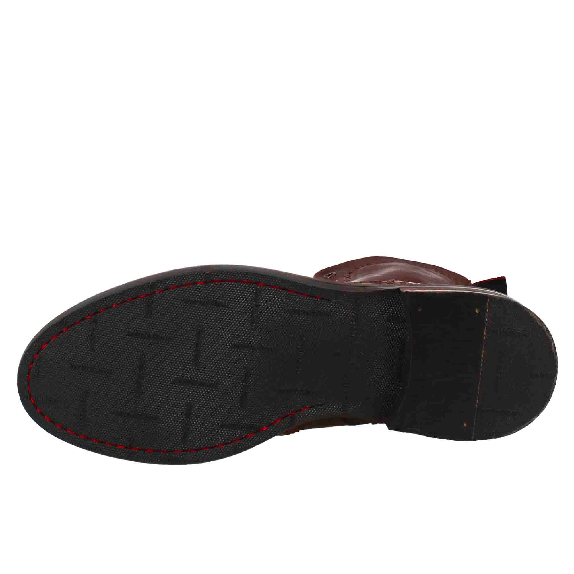 Leonardo Shoes Stivaletti Uomo anfibi brogue cuoio scuro
