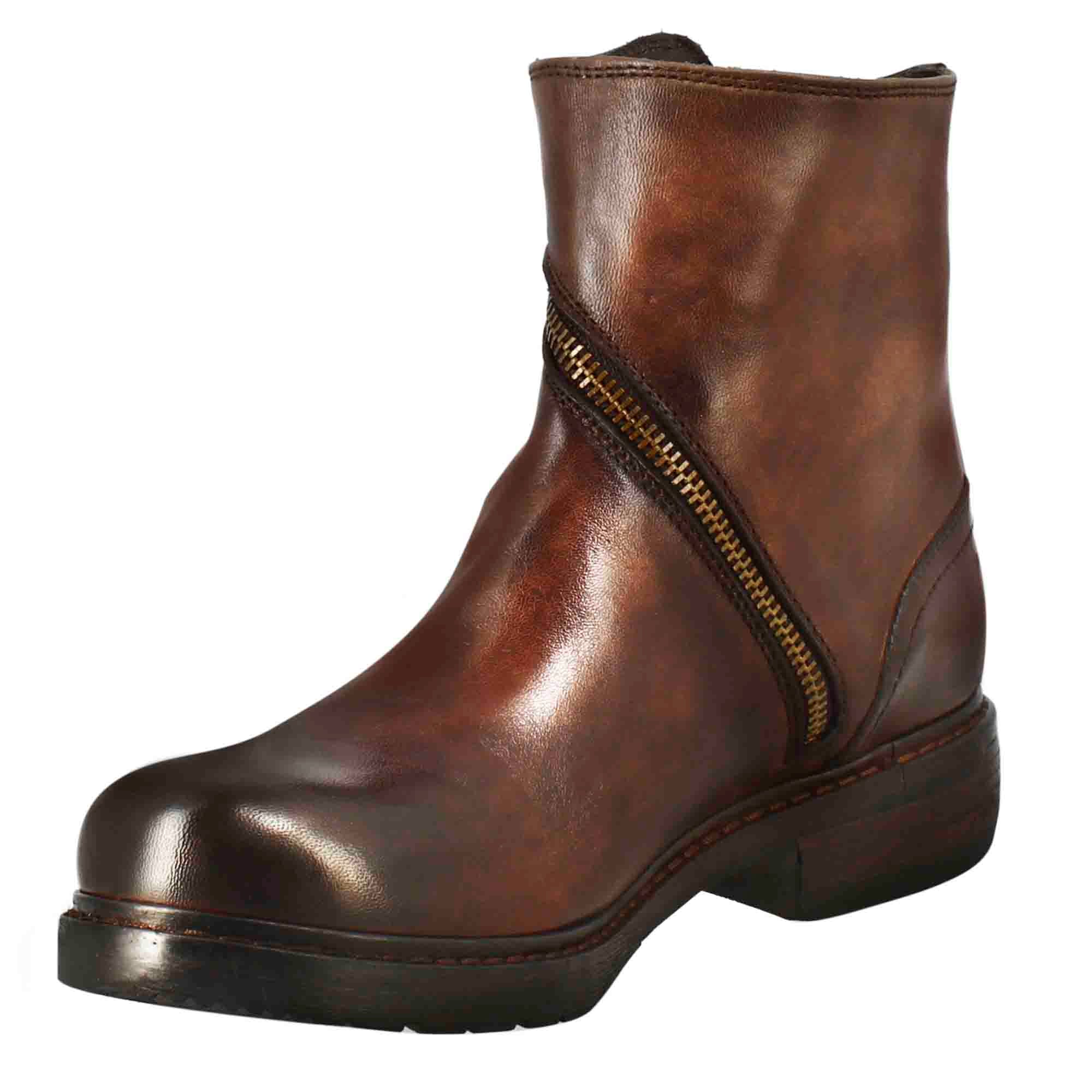 Leonardo Shoes Stivali Donna Stivaletto Pelle Marrone Zip