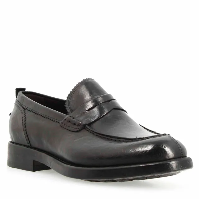 Leonardo Shoes Mocassini Uomo Tevere college Nero pelle bufalo